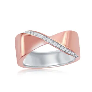 Classic Jewelry Sterling Silver Two-Tone Rose GP CZ Lining "X" Ring - W-2049