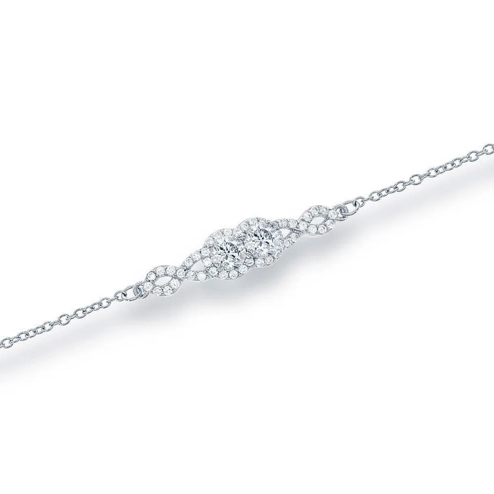 Classic Jewelry Sterling Silver Us2gether Center Two-Stone with Small CZ Bracelet