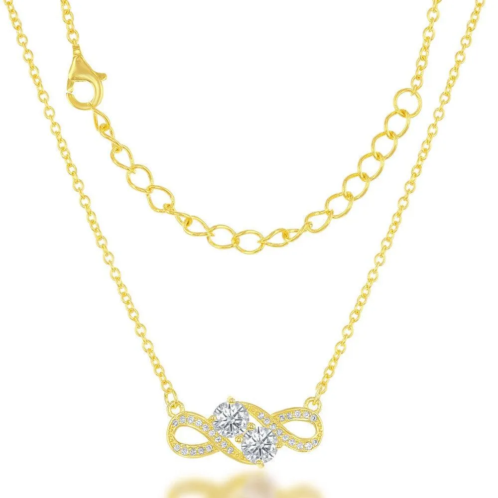 Classic Jewelry Sterling Silver Us2gether GP Two-Stone Overlapping CZ Necklace