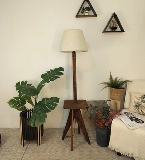 Claude Wooden Floor Lamp with Brown Base and Jute Fabric Lampshade (BULB NOT INCLUDED) garden LED light