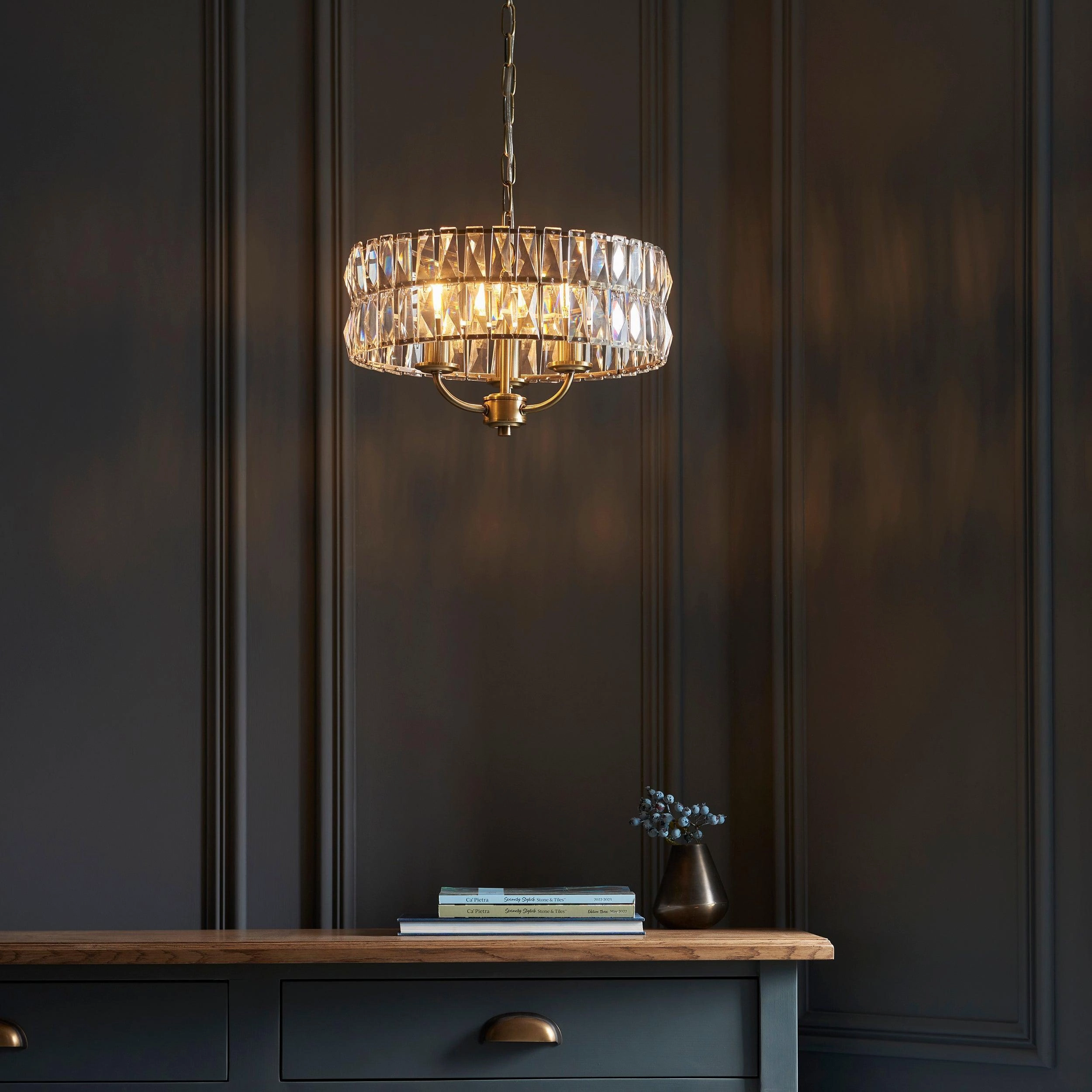 Clifton 3 Light Brass & Clear Cut Glass Pendant simple ceiling design light