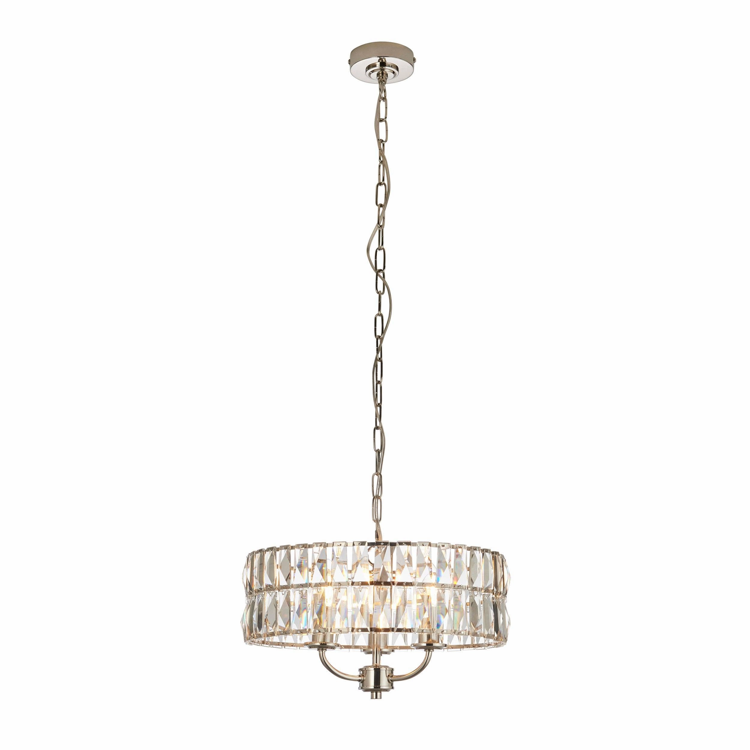 Clifton 3 Light Nickel & Clear Cut Glass Pendant