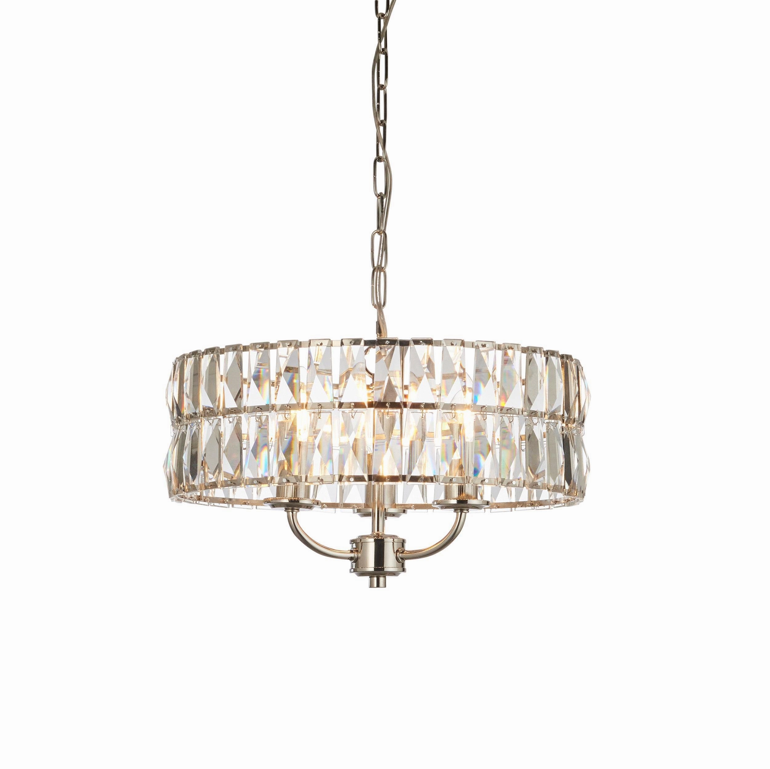 Clifton 3 Light Nickel & Clear Cut Glass Pendant
