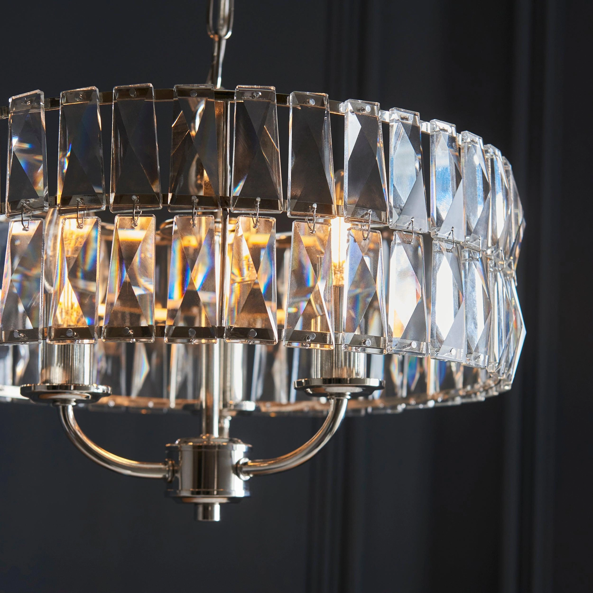 Clifton 3 Light Nickel & Clear Cut Glass Pendant