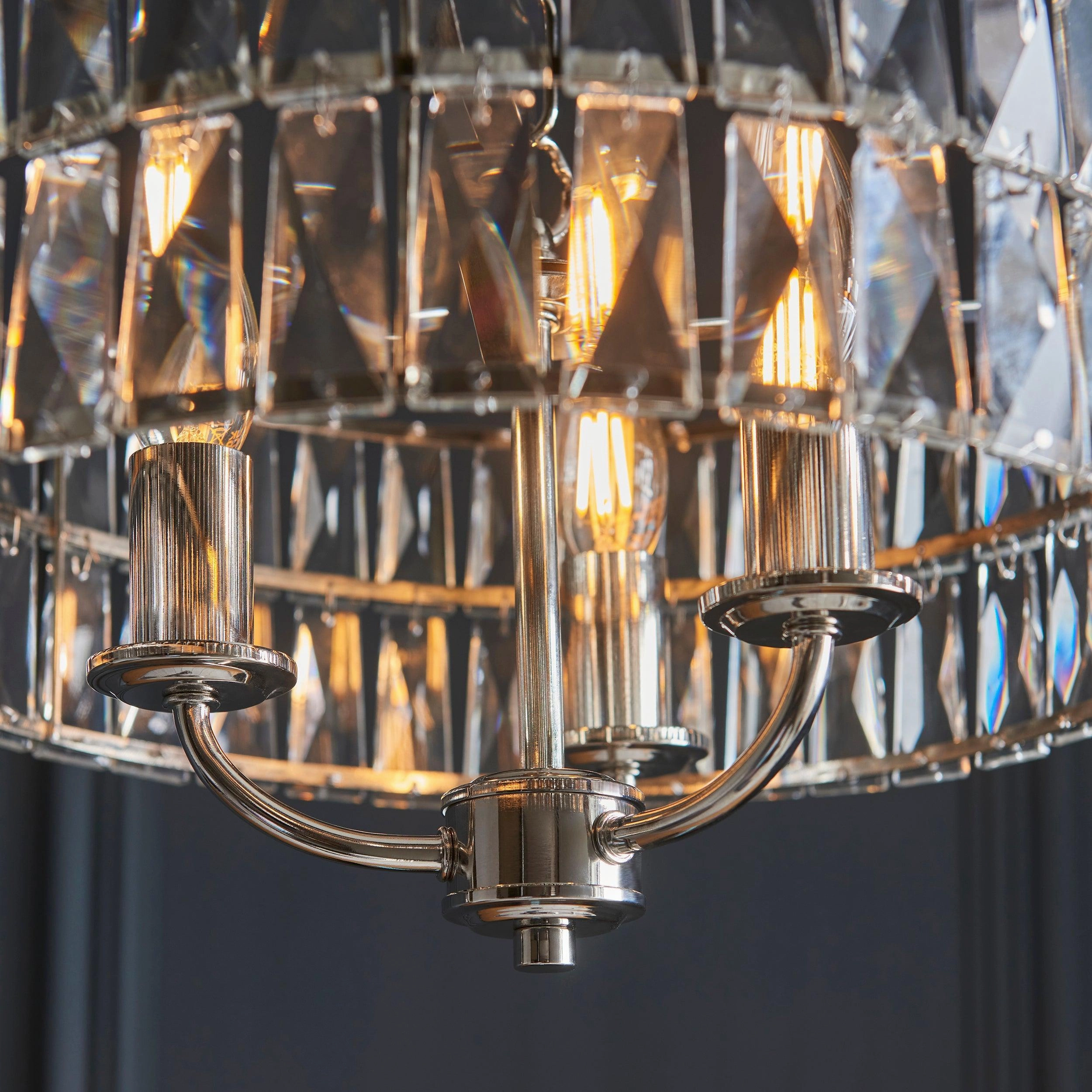 Clifton 3 Light Nickel & Clear Cut Glass Pendant
