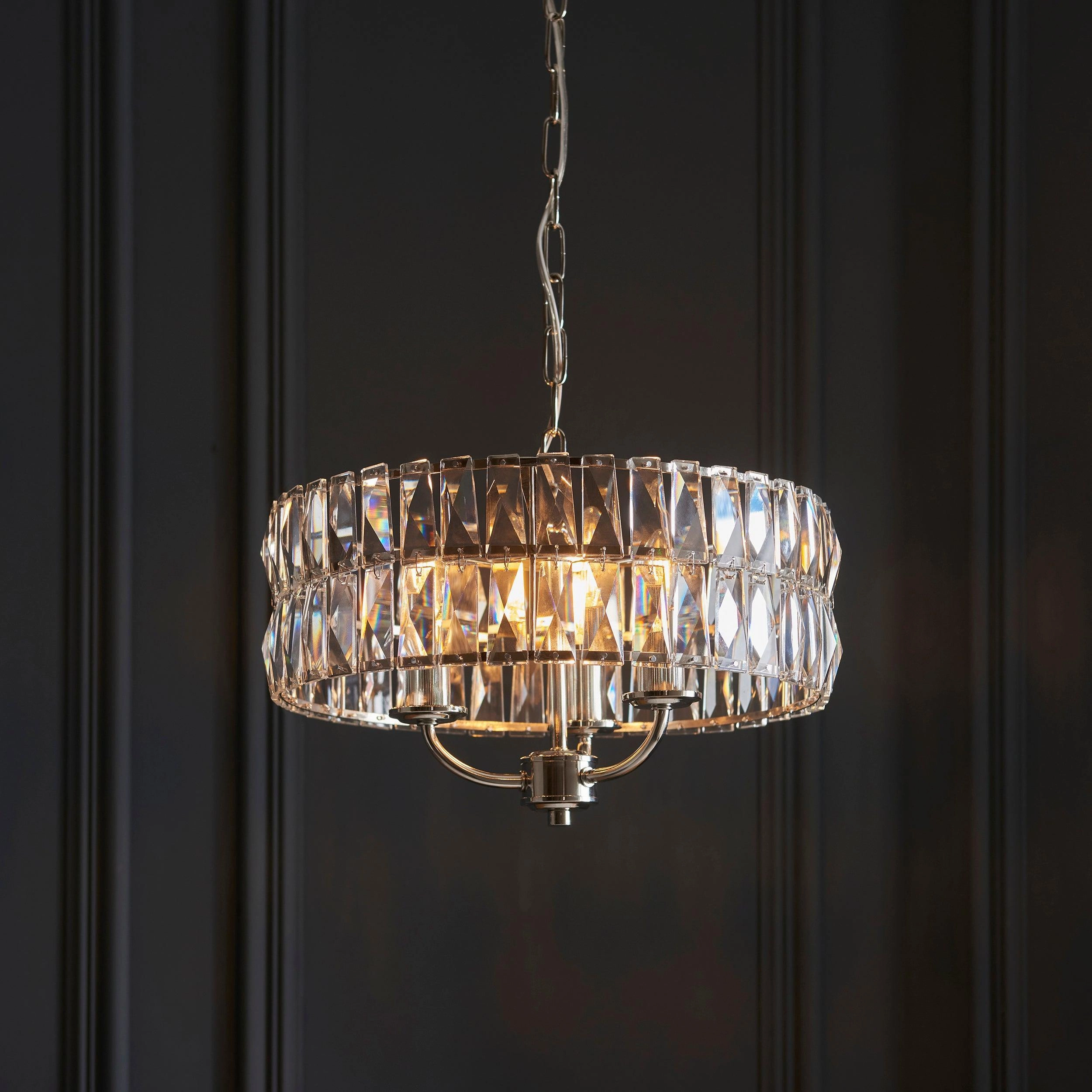 Clifton 3 Light Nickel & Clear Cut Glass Pendant
