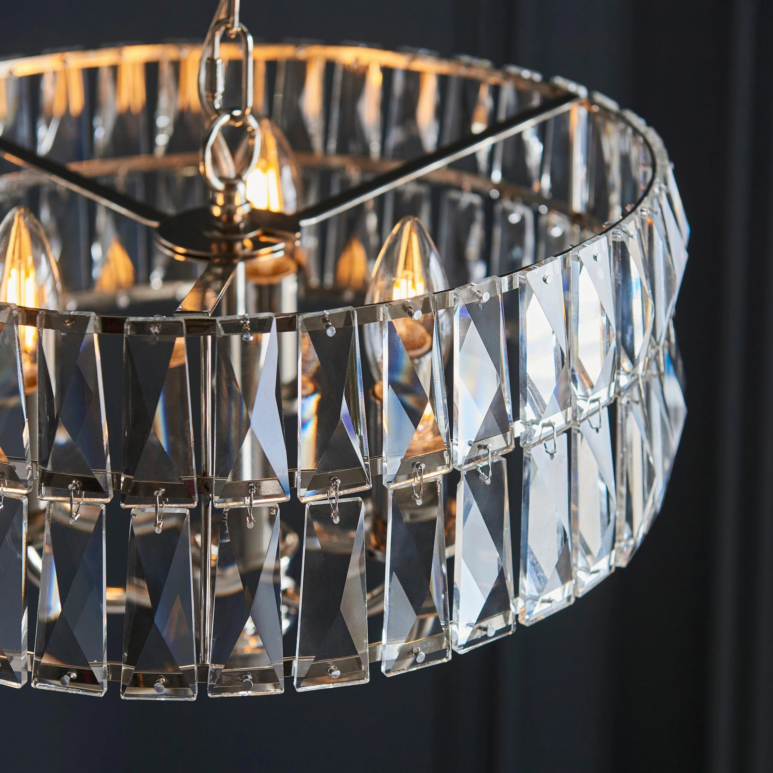 Clifton 3 Light Nickel & Clear Cut Glass Pendant