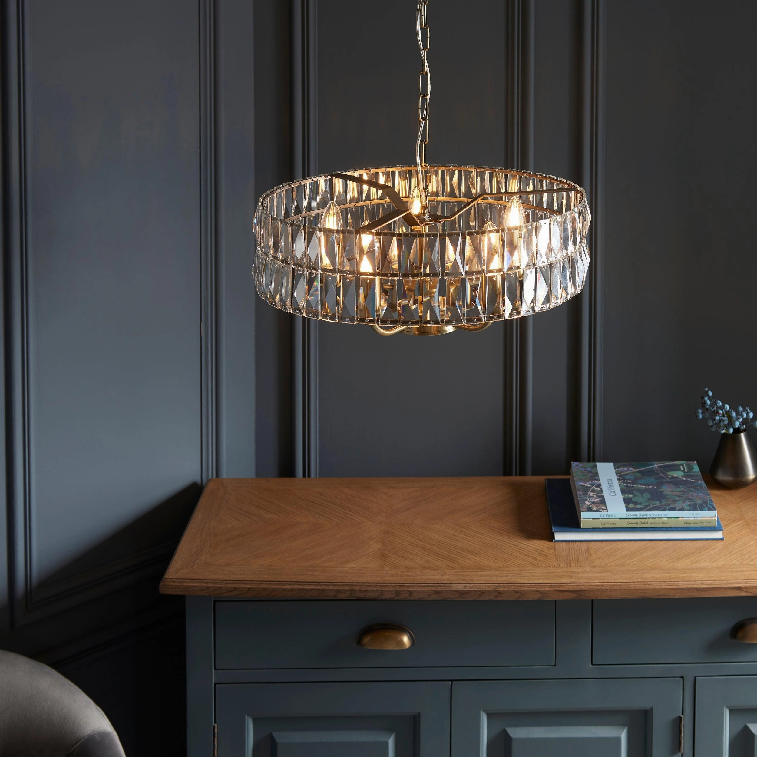 Clifton 5 Light Brass & Clear Cut Glass Pendant