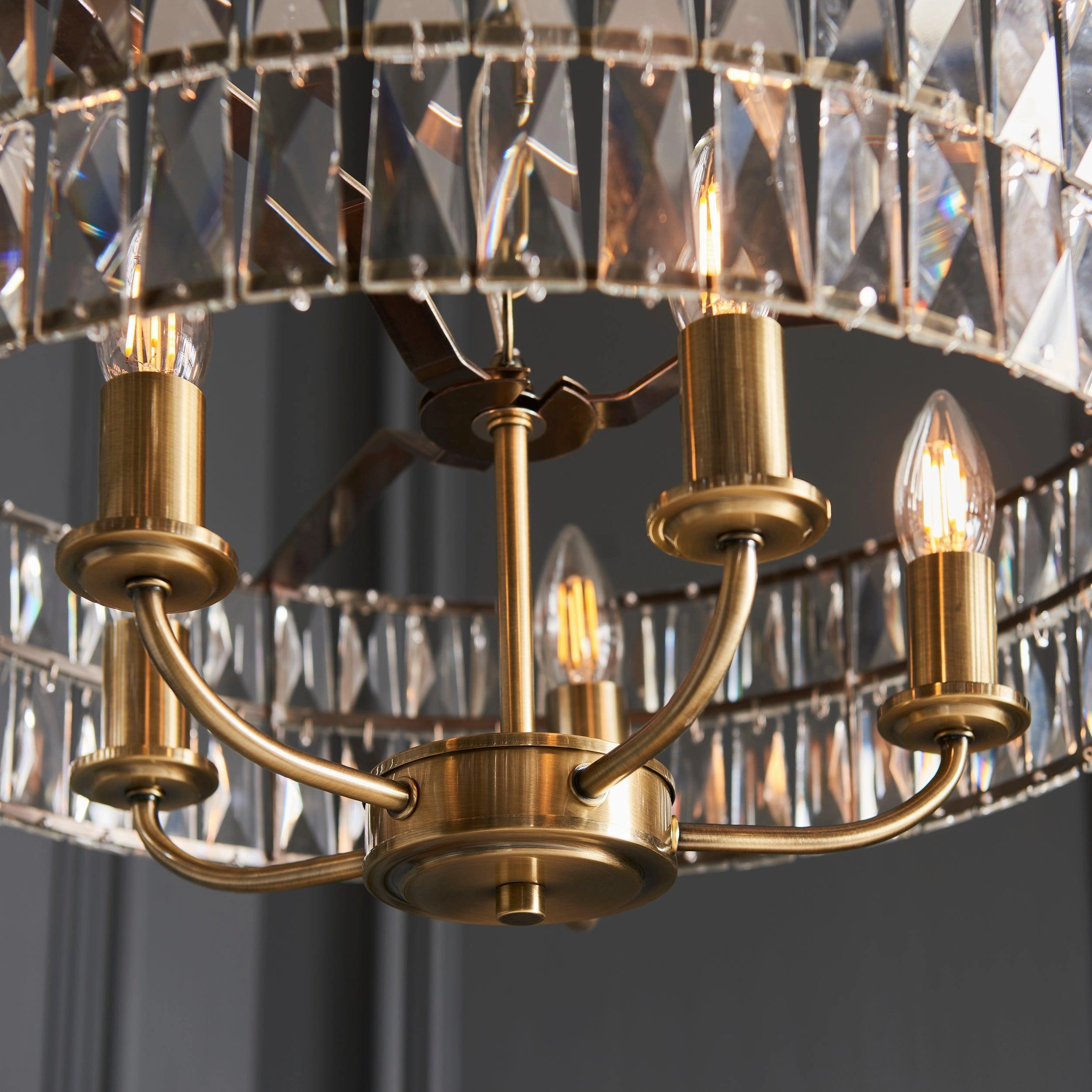 Clifton 5 Light Brass & Clear Cut Glass Pendant