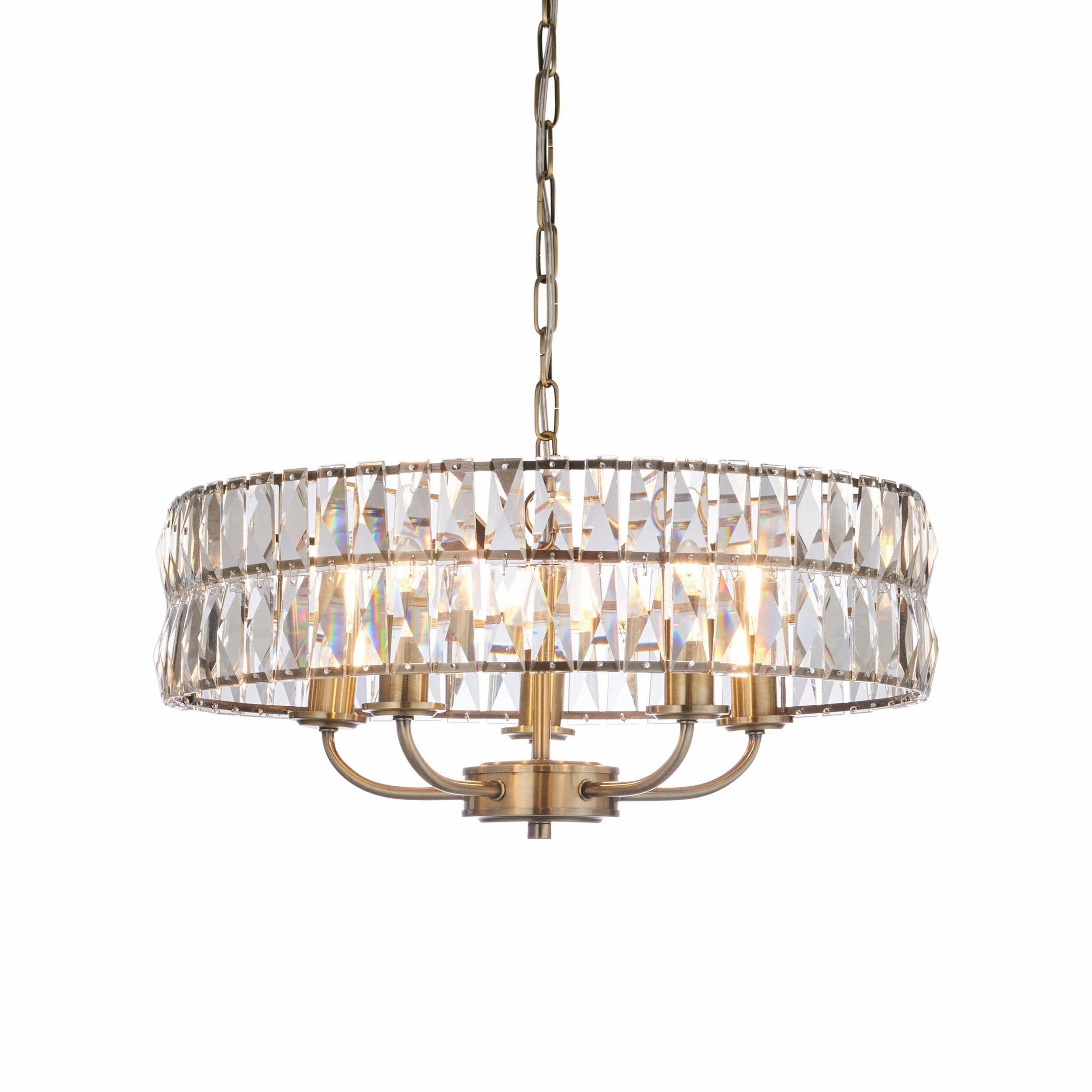 Clifton 5 Light Brass & Clear Cut Glass Pendant
