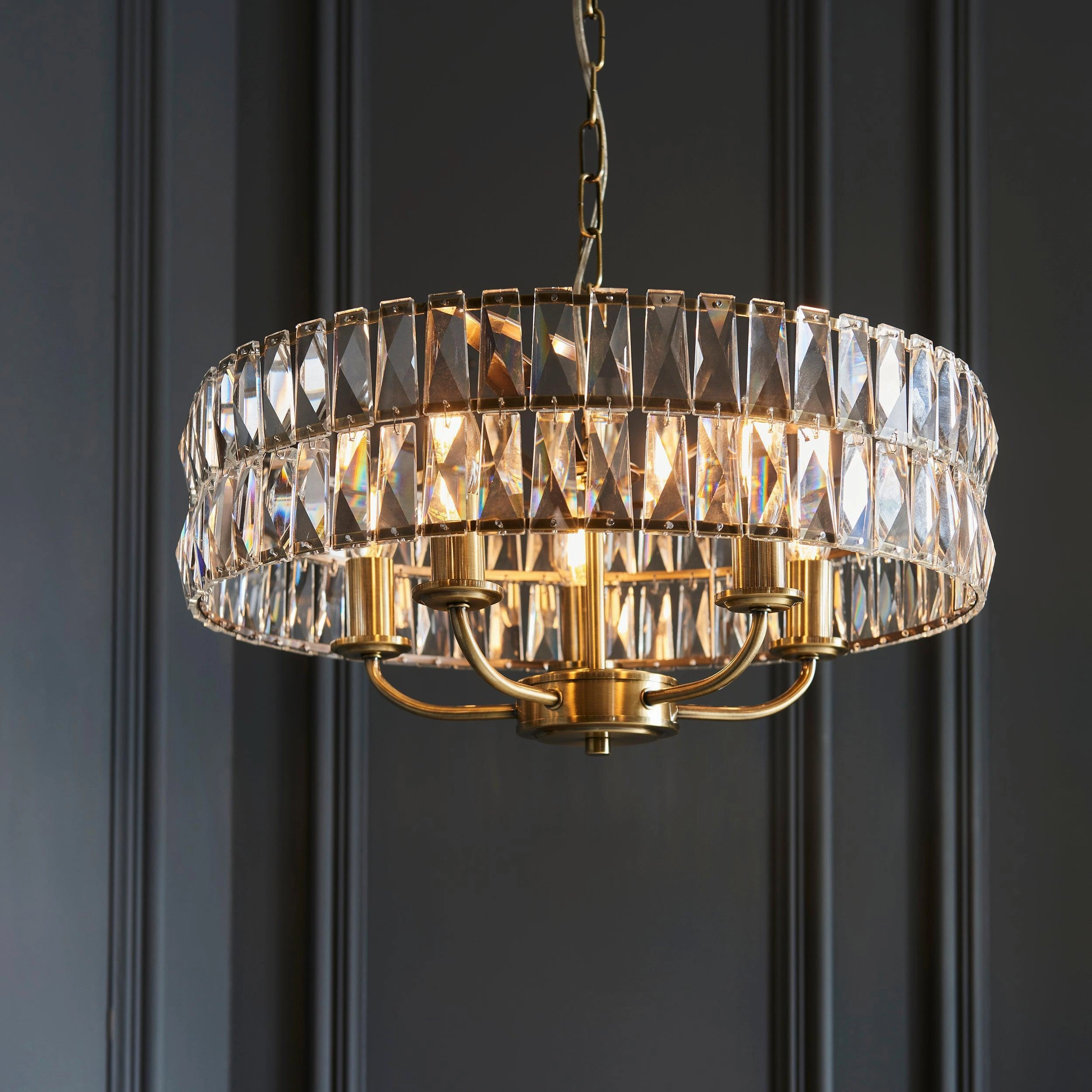 Clifton 5 Light Brass & Clear Cut Glass Pendant