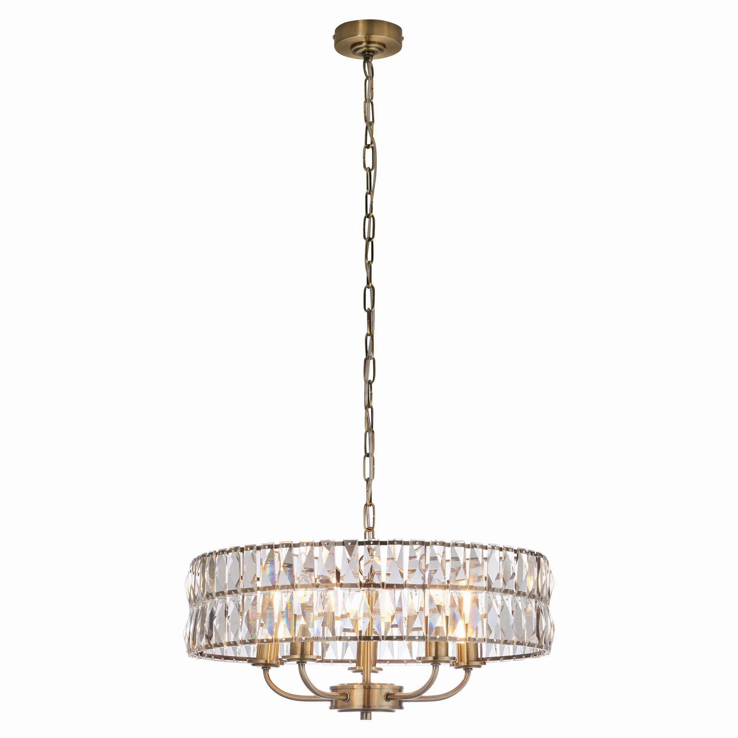 Clifton 5 Light Brass & Clear Cut Glass Pendant