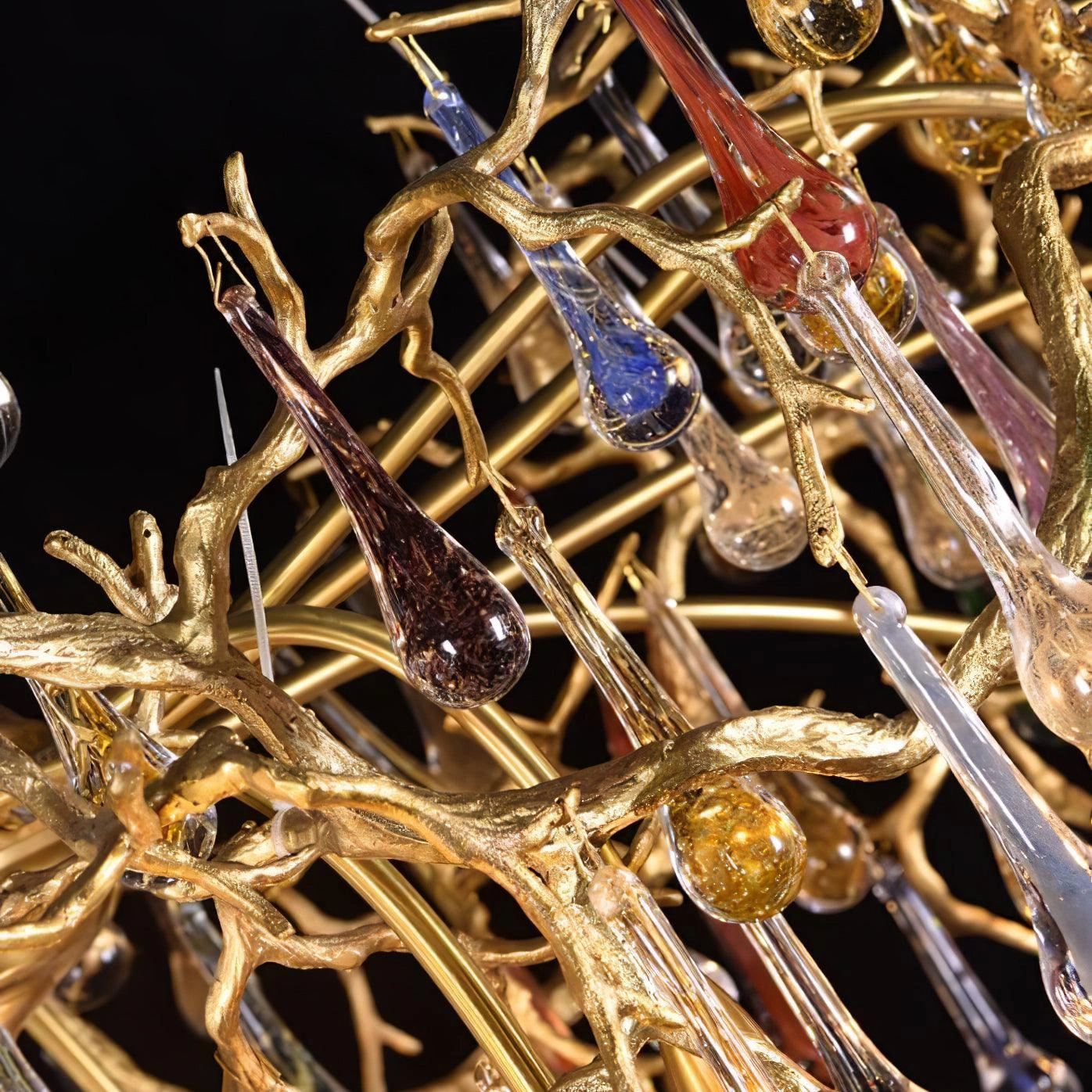 Colorful Raindrop Brass Branch Chandelier