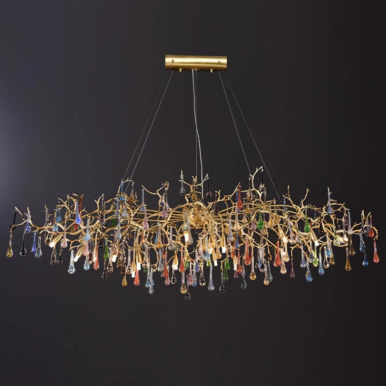 Colorful Raindrop Brass Branch Chandelier