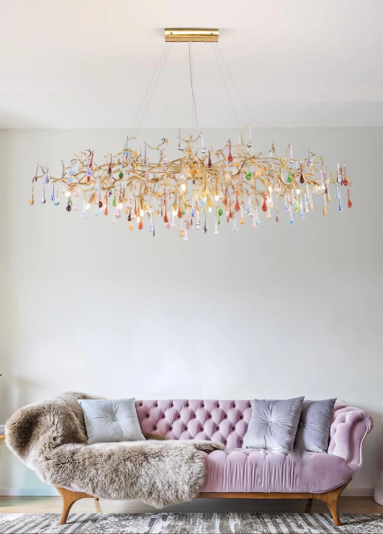 Colorful Raindrop Brass Branch Chandelier