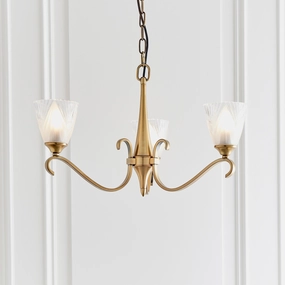 Columbia 3 Antique Brass Chandelier - Feather Glass Shades simple ceiling design light