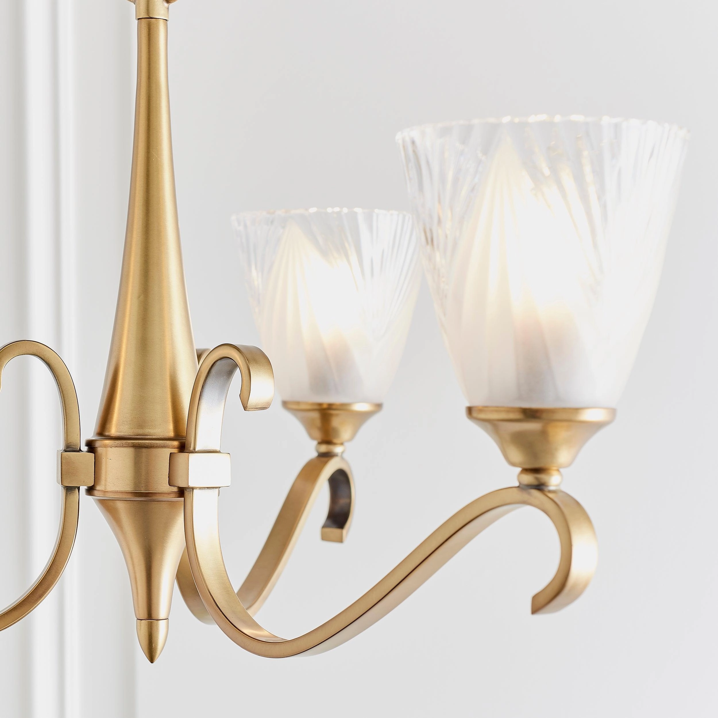 Columbia 3 Antique Brass Chandelier - Feather Glass Shades