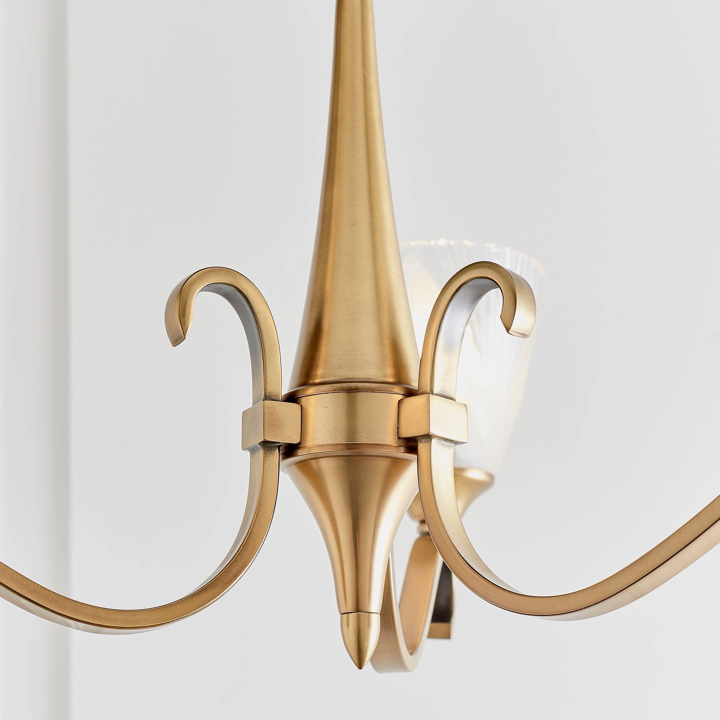 Columbia 3 Antique Brass Chandelier - Feather Glass Shades