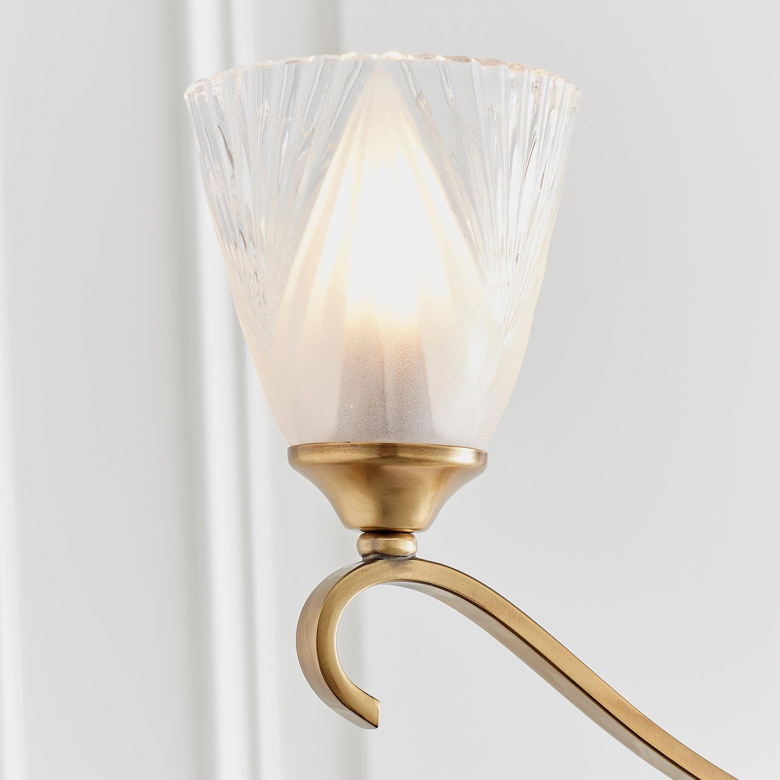 Columbia 3 Antique Brass Chandelier - Feather Glass Shades