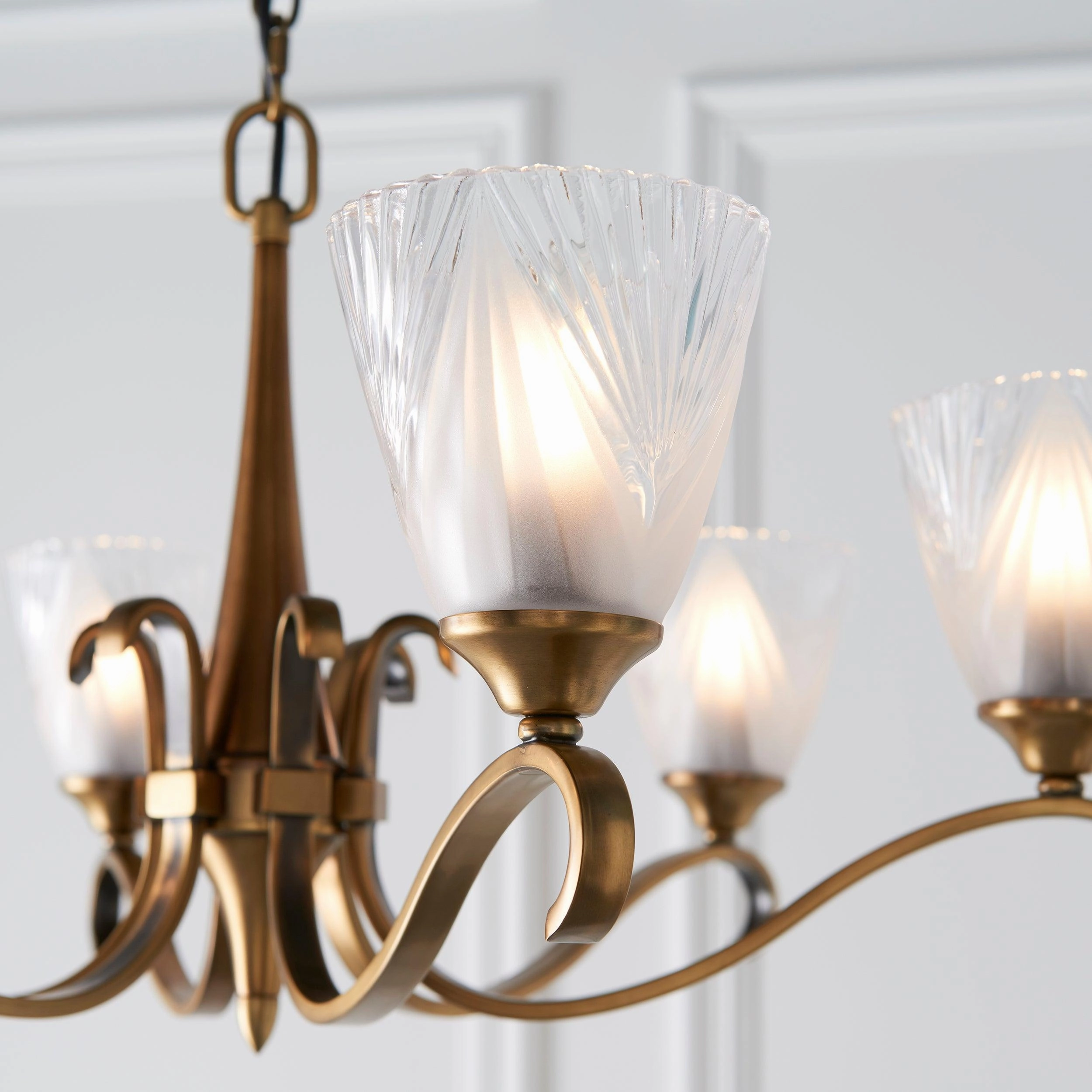 Columbia 6 Light Antique Brass Chandelier - Art Deco Shades