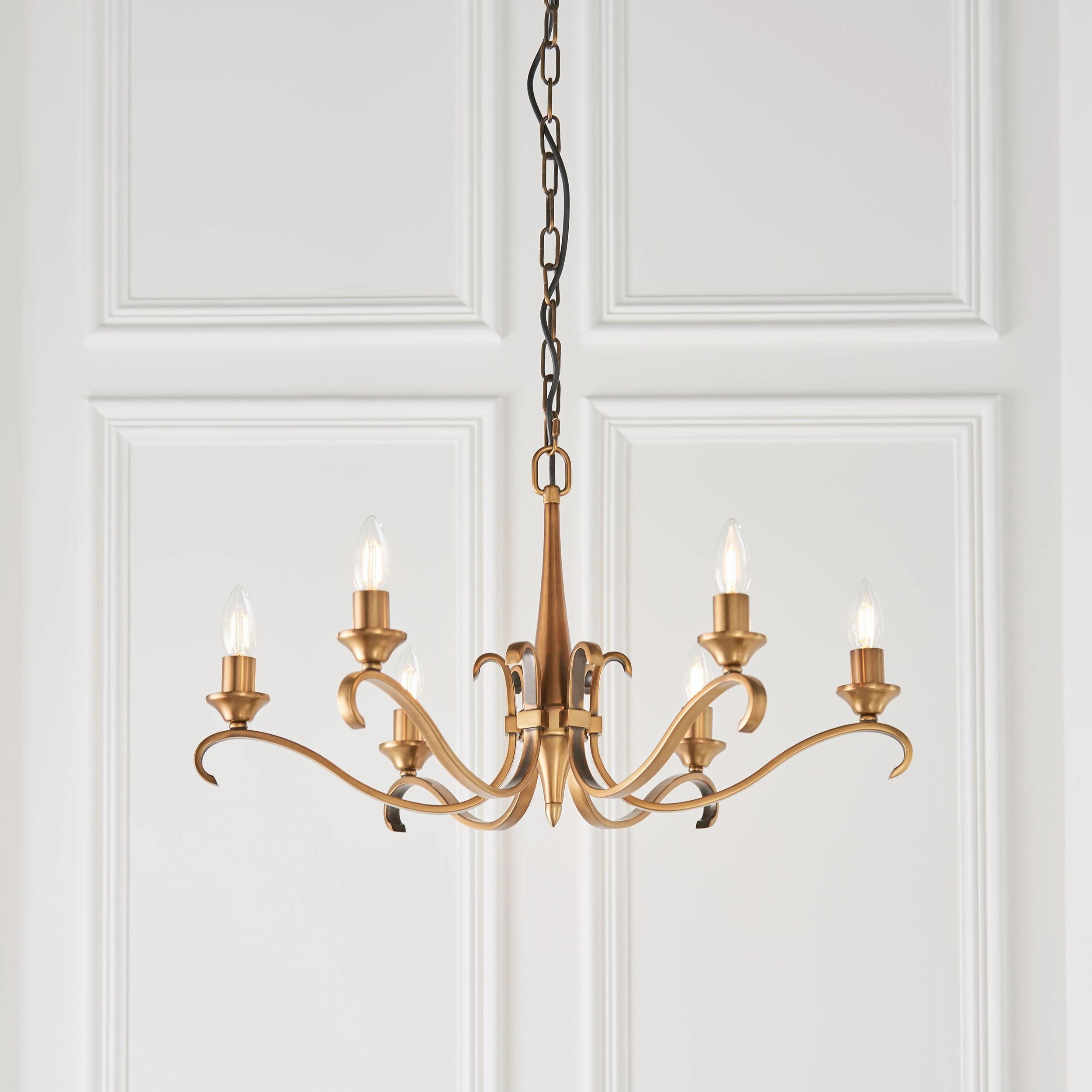Columbia 6 Light Antique Brass Chandelier - Art Deco Shades