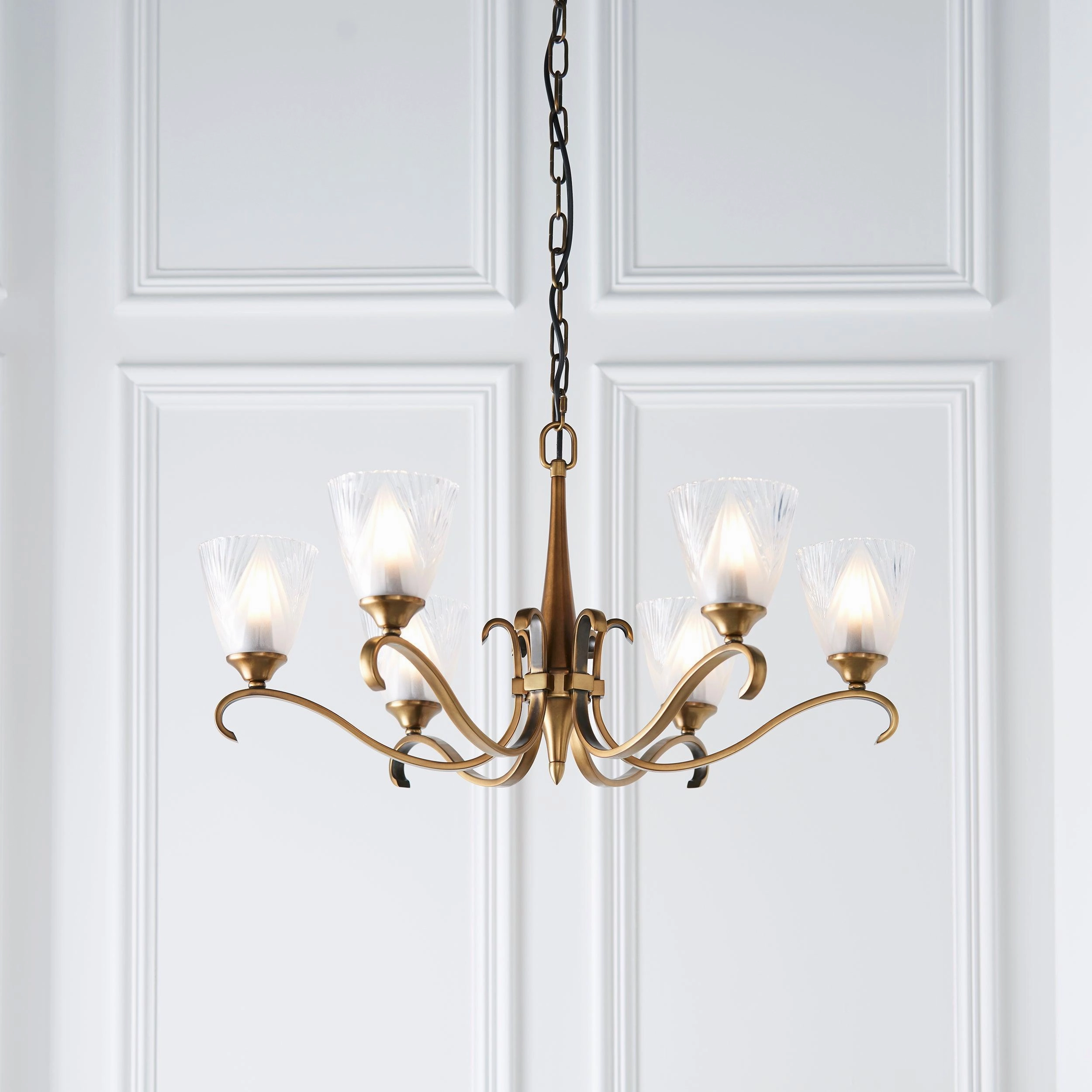 Columbia 6 Light Antique Brass Chandelier - Art Deco Shades simple ceiling design light