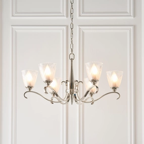 Columbia 6 Light Nickel Chandelier - Art Deco Glass Shade simple ceiling design light