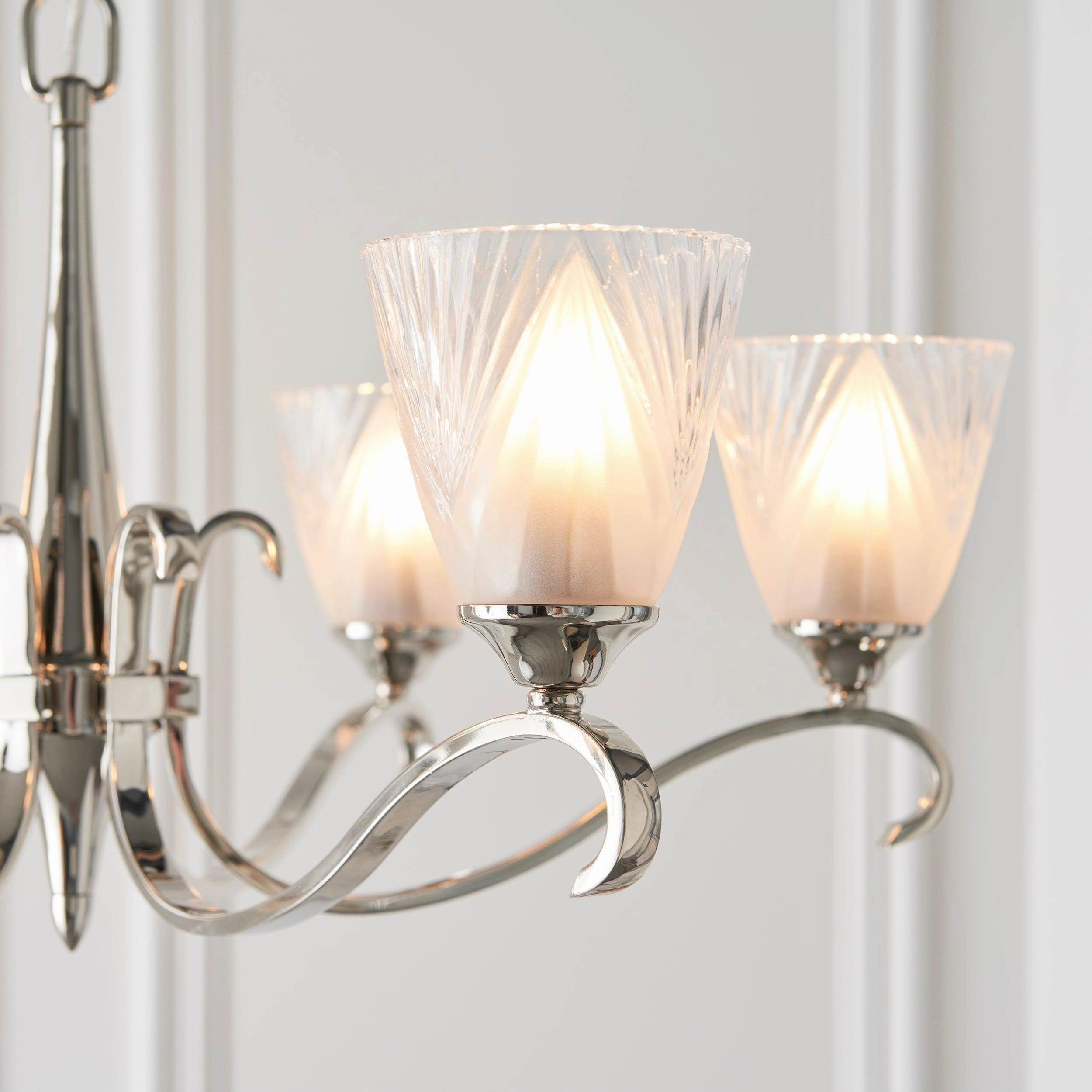 Columbia 6 Light Nickel Chandelier - Art Deco Glass Shade