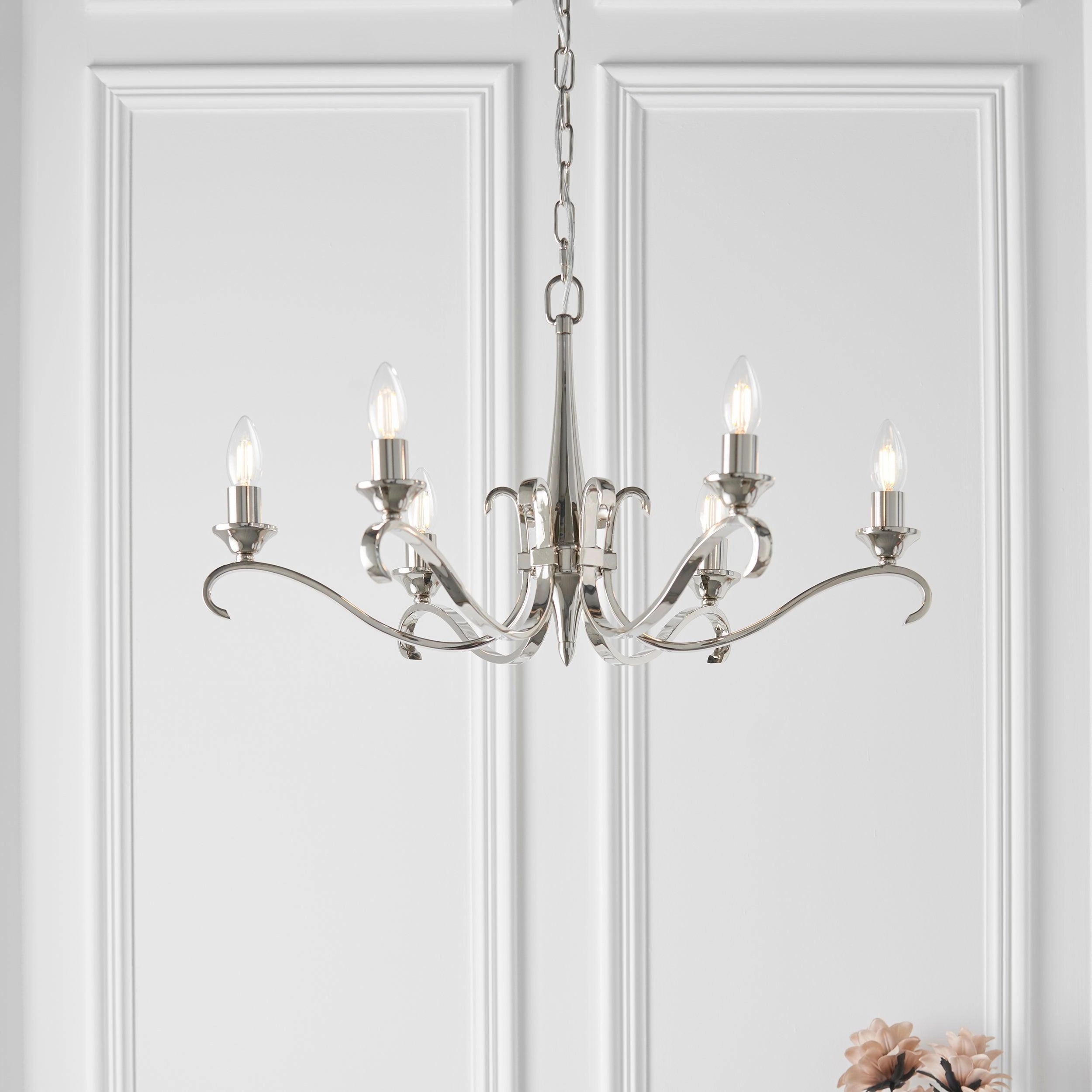 Columbia 6 Light Nickel Chandelier - Art Deco Glass Shade