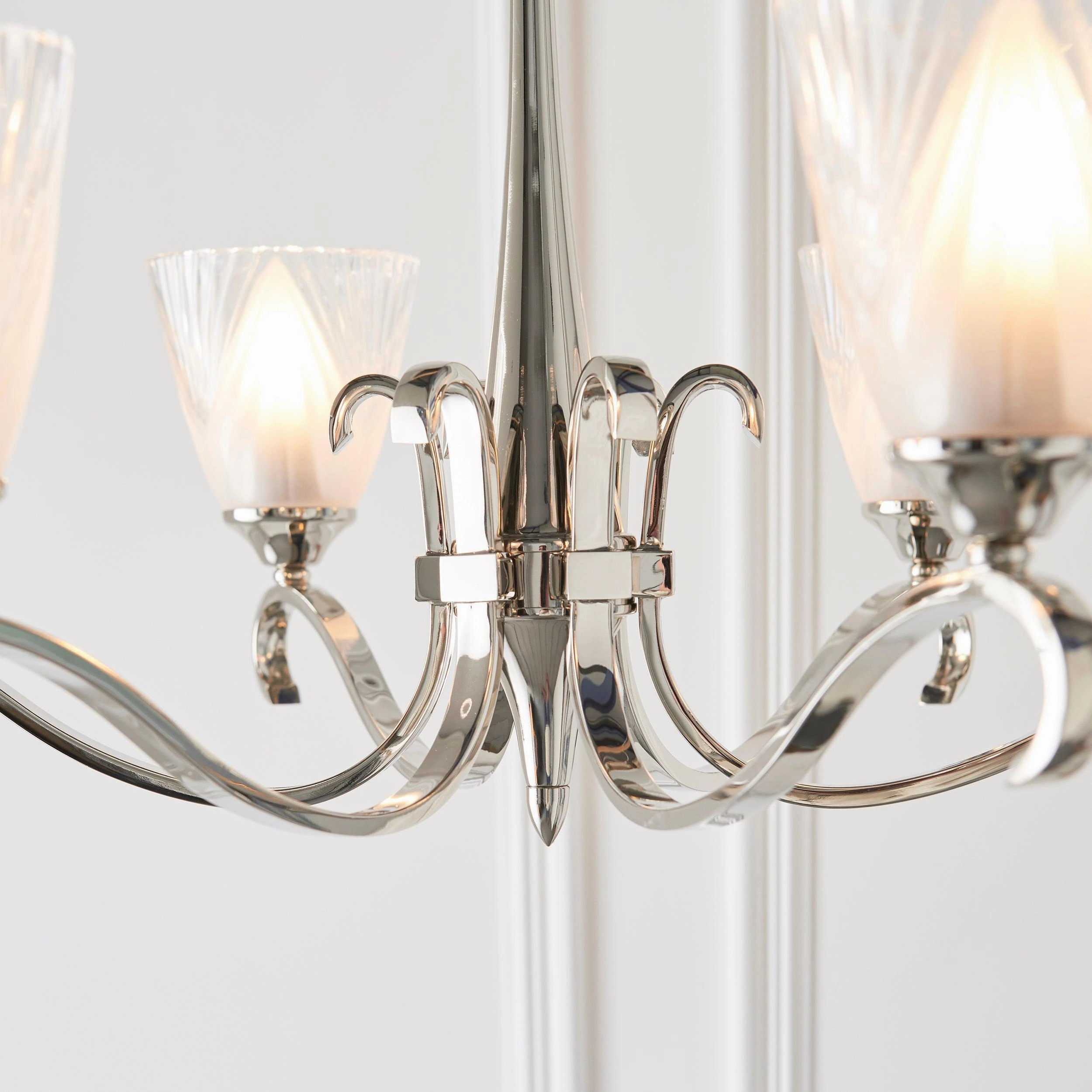 Columbia 6 Light Nickel Chandelier - Art Deco Glass Shade