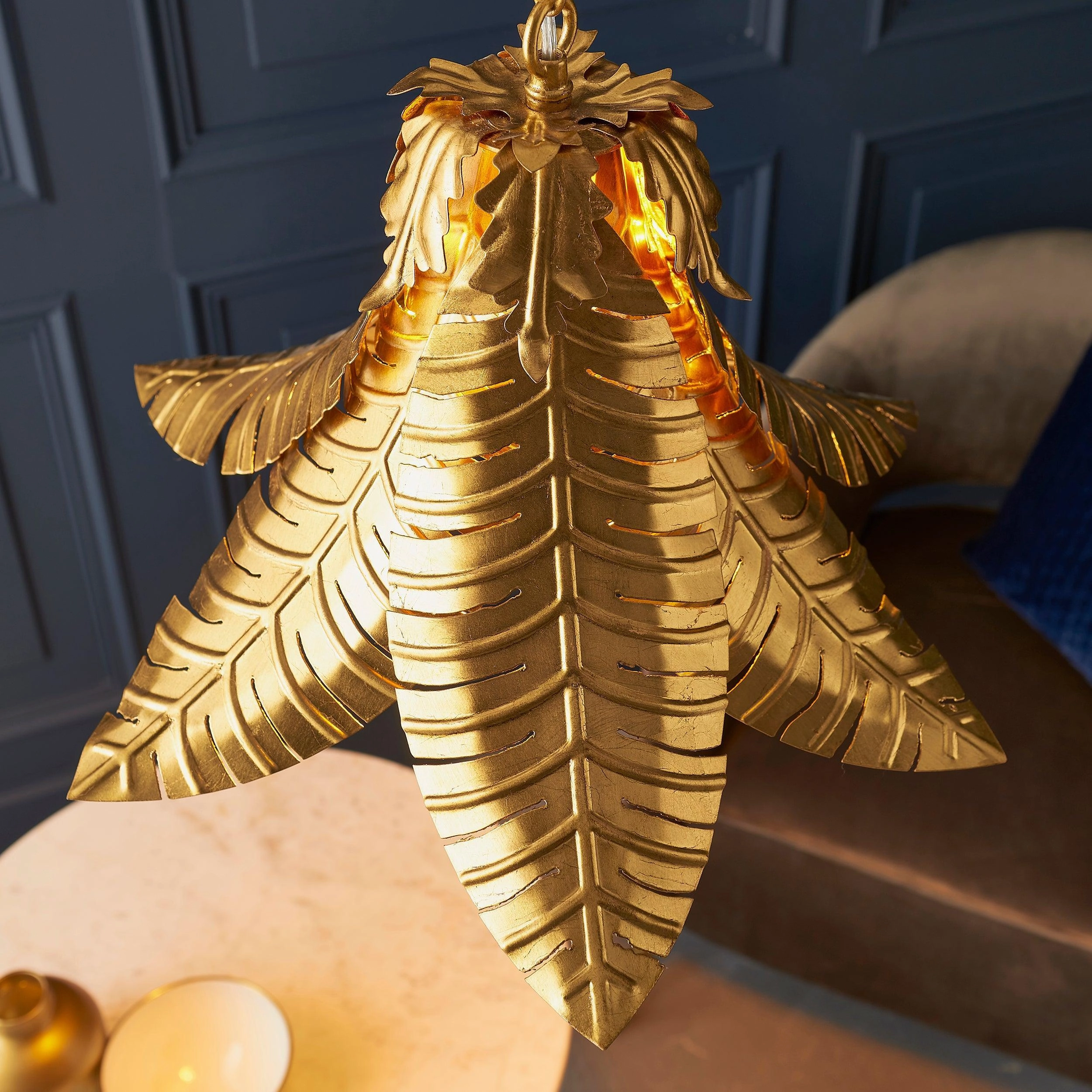 Coppice Distressed Gold Palm Leaves Ceiling Pendant