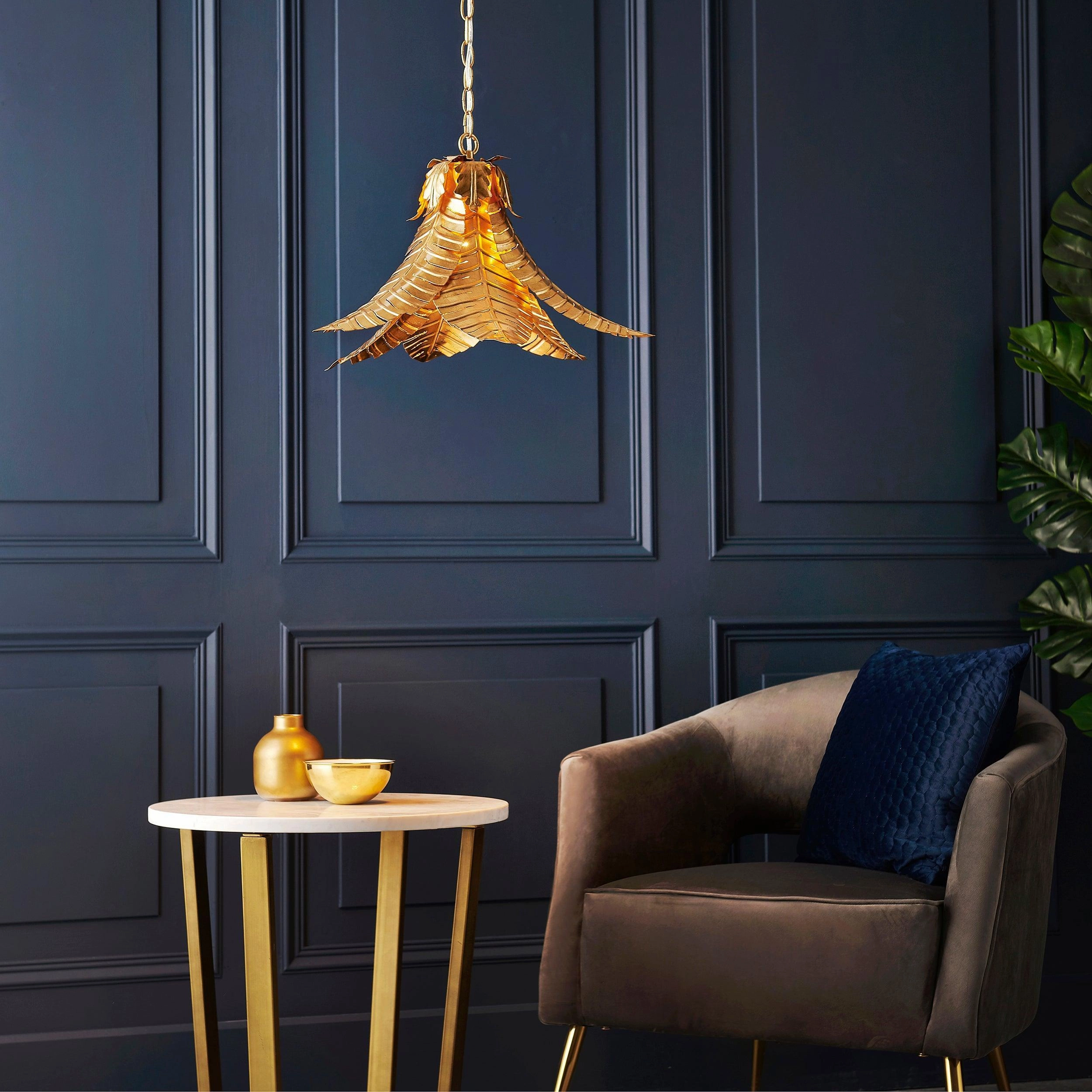 Coppice Distressed Gold Palm Leaves Ceiling Pendant