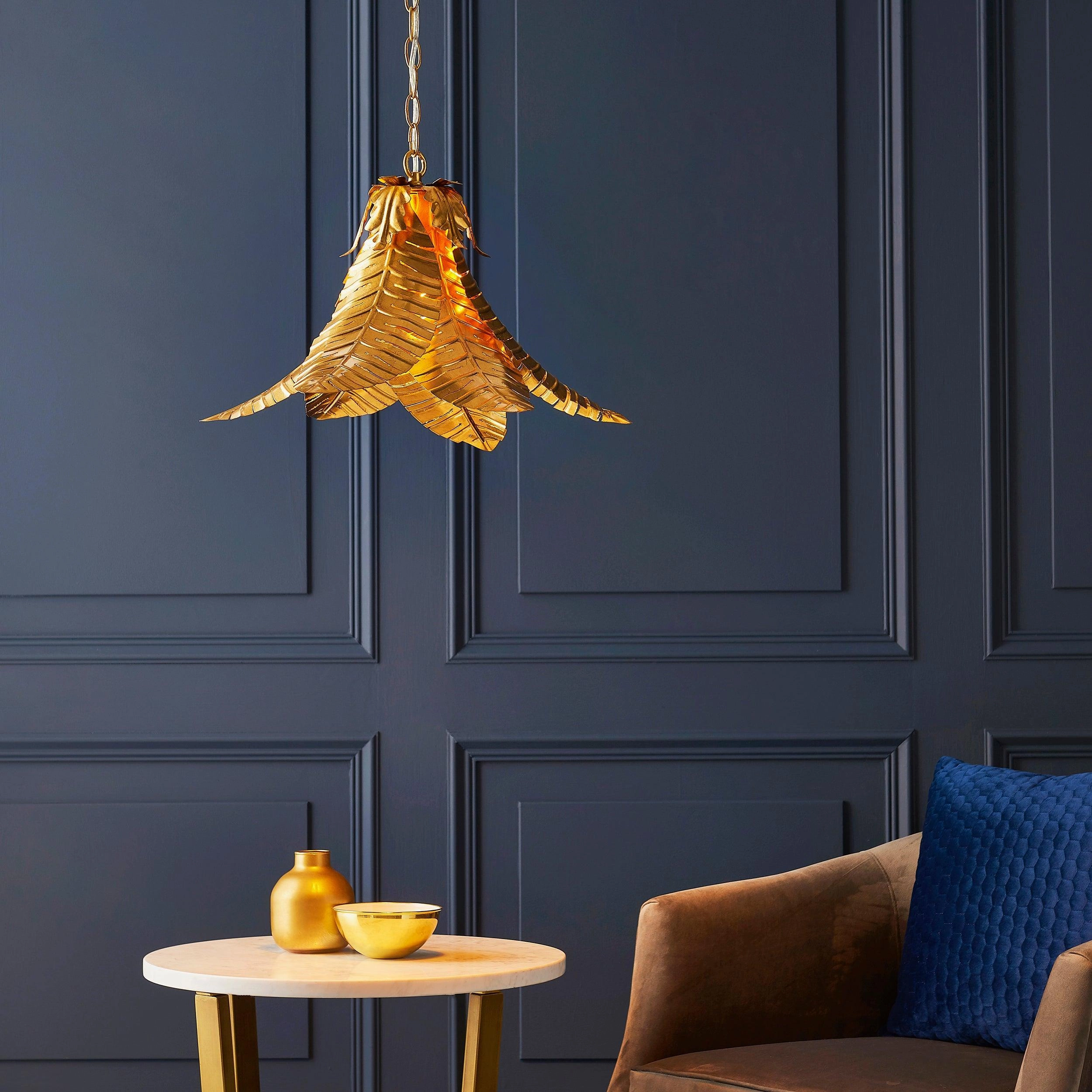 Coppice Distressed Gold Palm Leaves Ceiling Pendant
