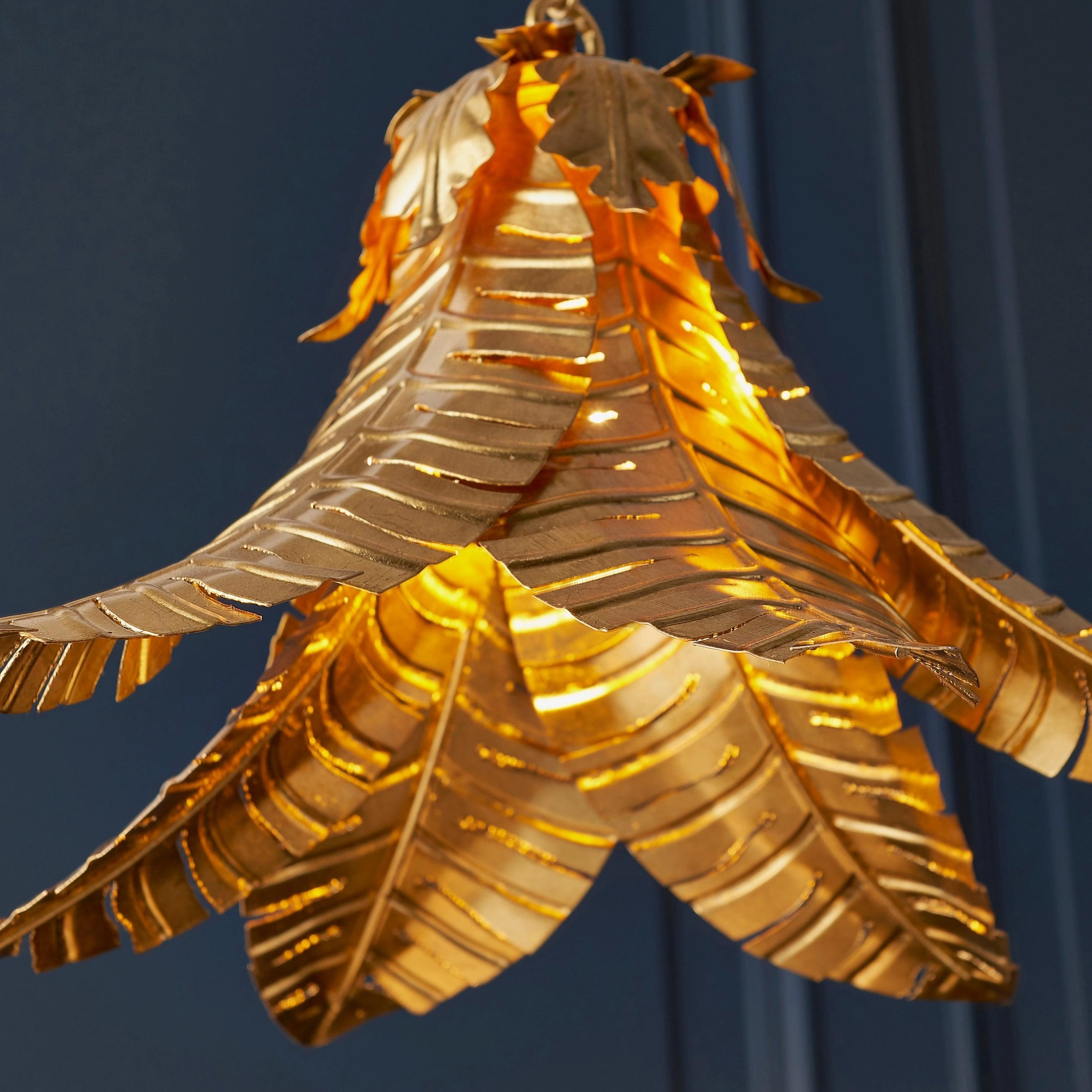 Coppice Distressed Gold Palm Leaves Ceiling Pendant