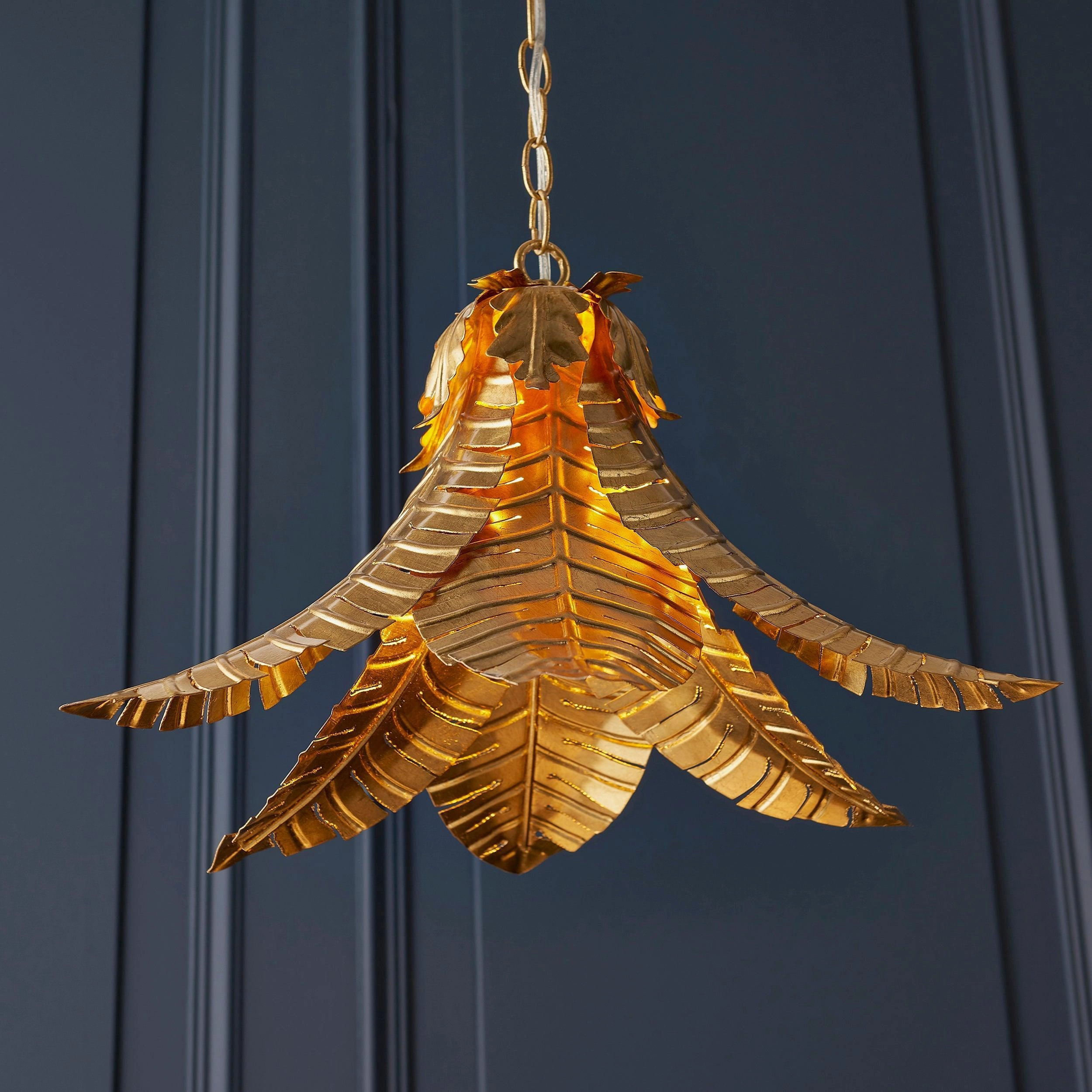Coppice Distressed Gold Palm Leaves Ceiling Pendant