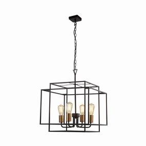 Crate 4 Light Black Frame Pendant - Bronze Lampholder minimalist ceiling light