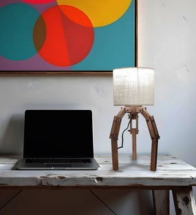 Crawler Brown Wooden Table Lamp with Yellow Printed Fabric Lampshade (BULB NOT INCLUDED) Louis Poulsen chandelier
