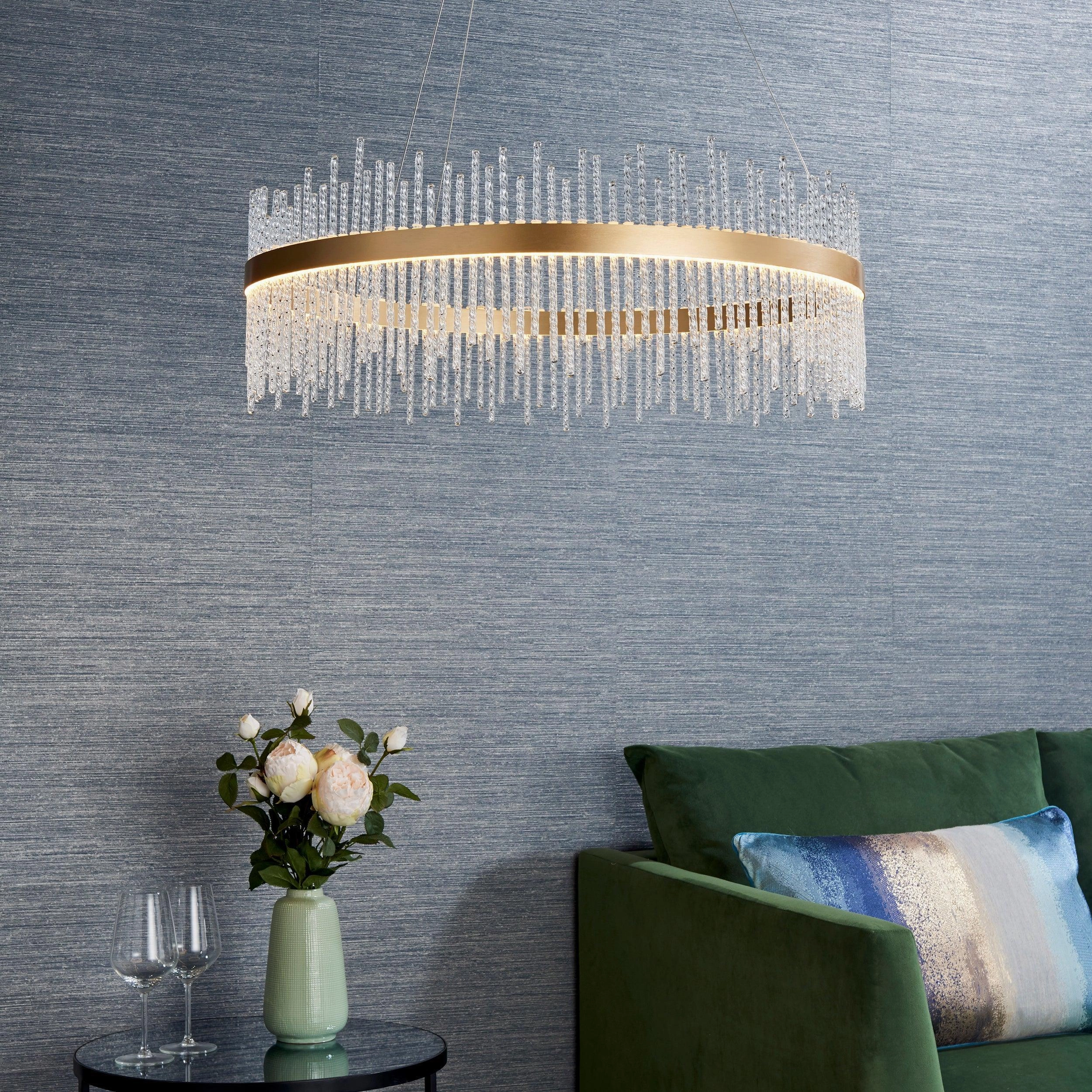 Crescendo LED Brushed Gold & Glass Rod Ceiling Pendant