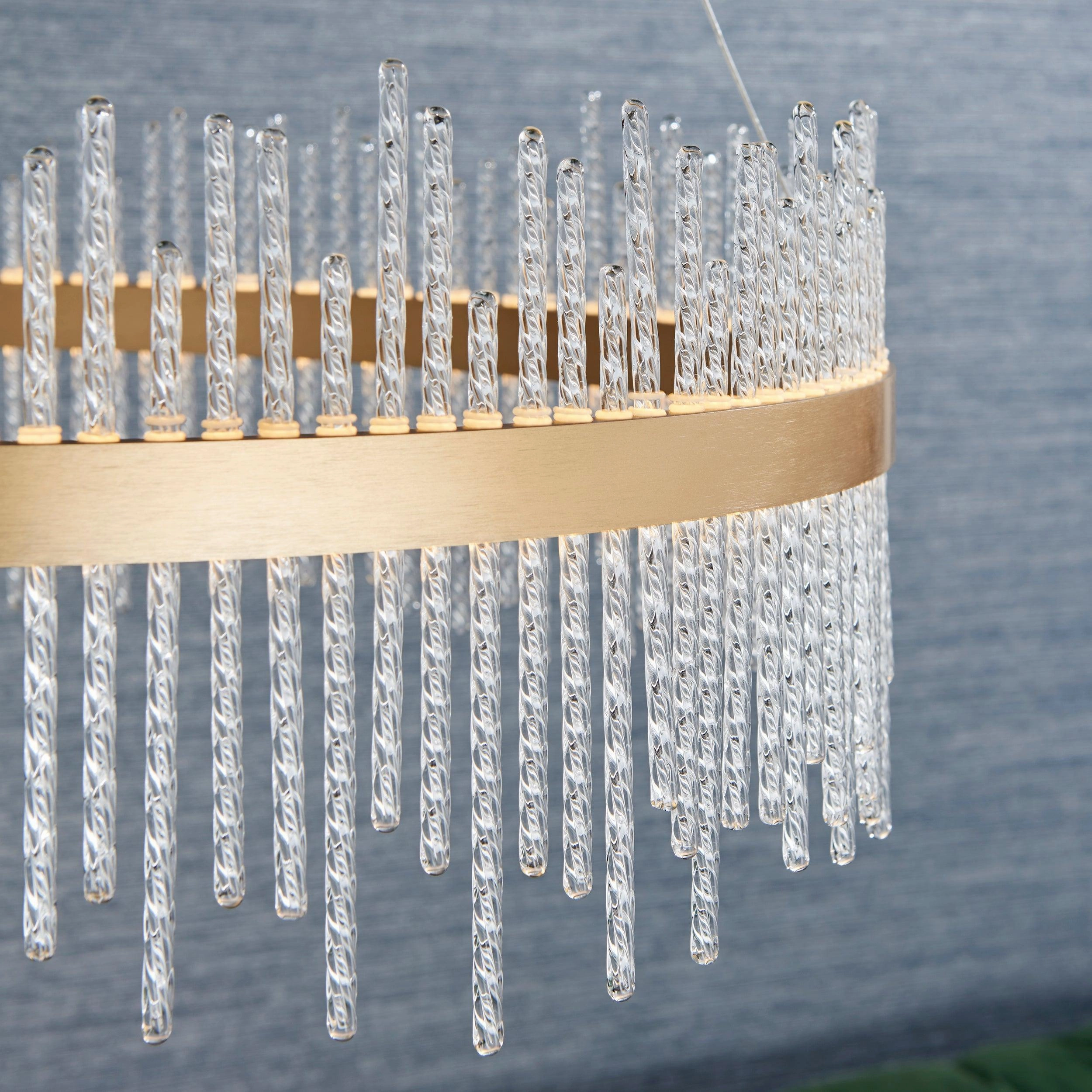 Crescendo LED Brushed Gold & Glass Rod Ceiling Pendant