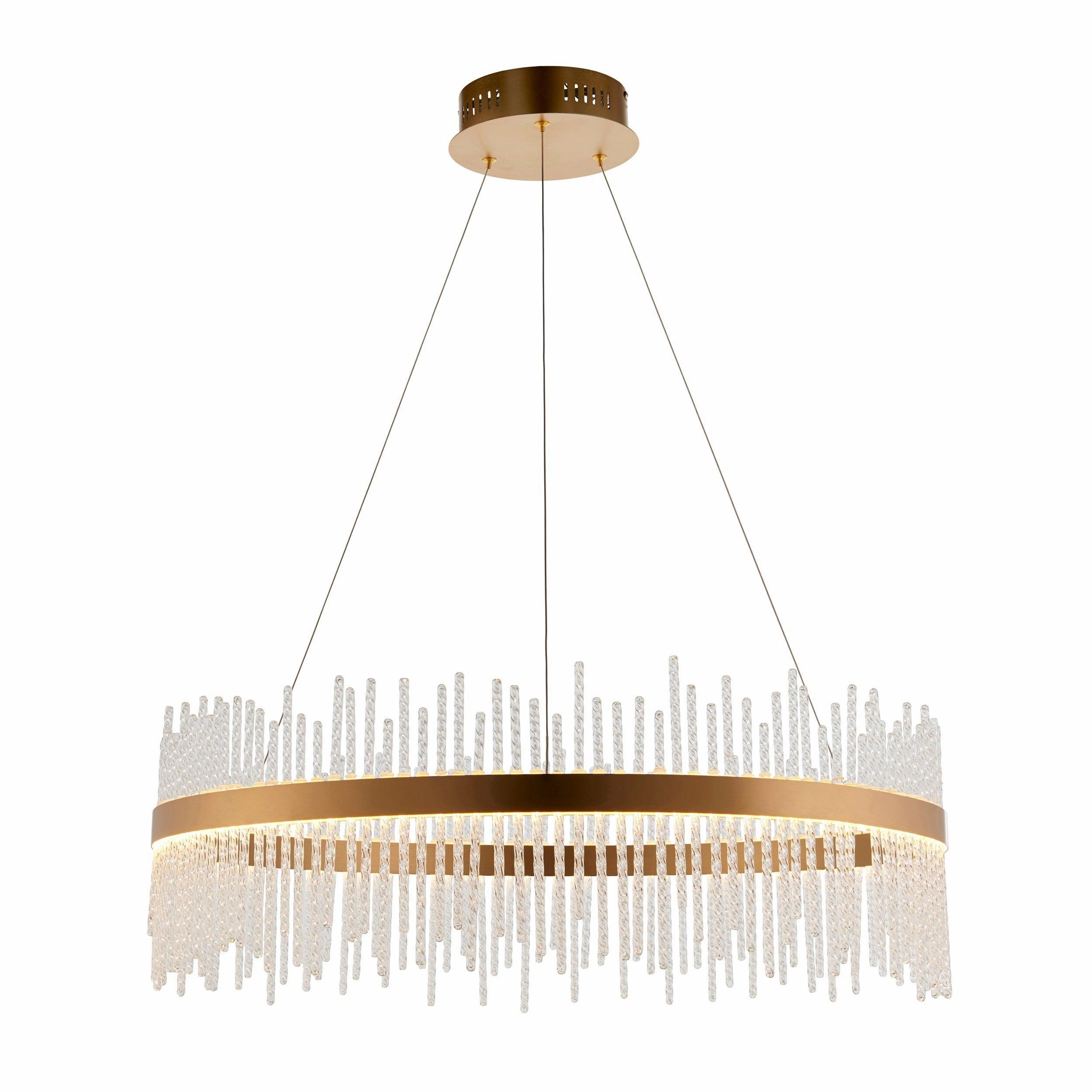 Crescendo LED Brushed Gold & Glass Rod Ceiling Pendant minimalist ceiling light