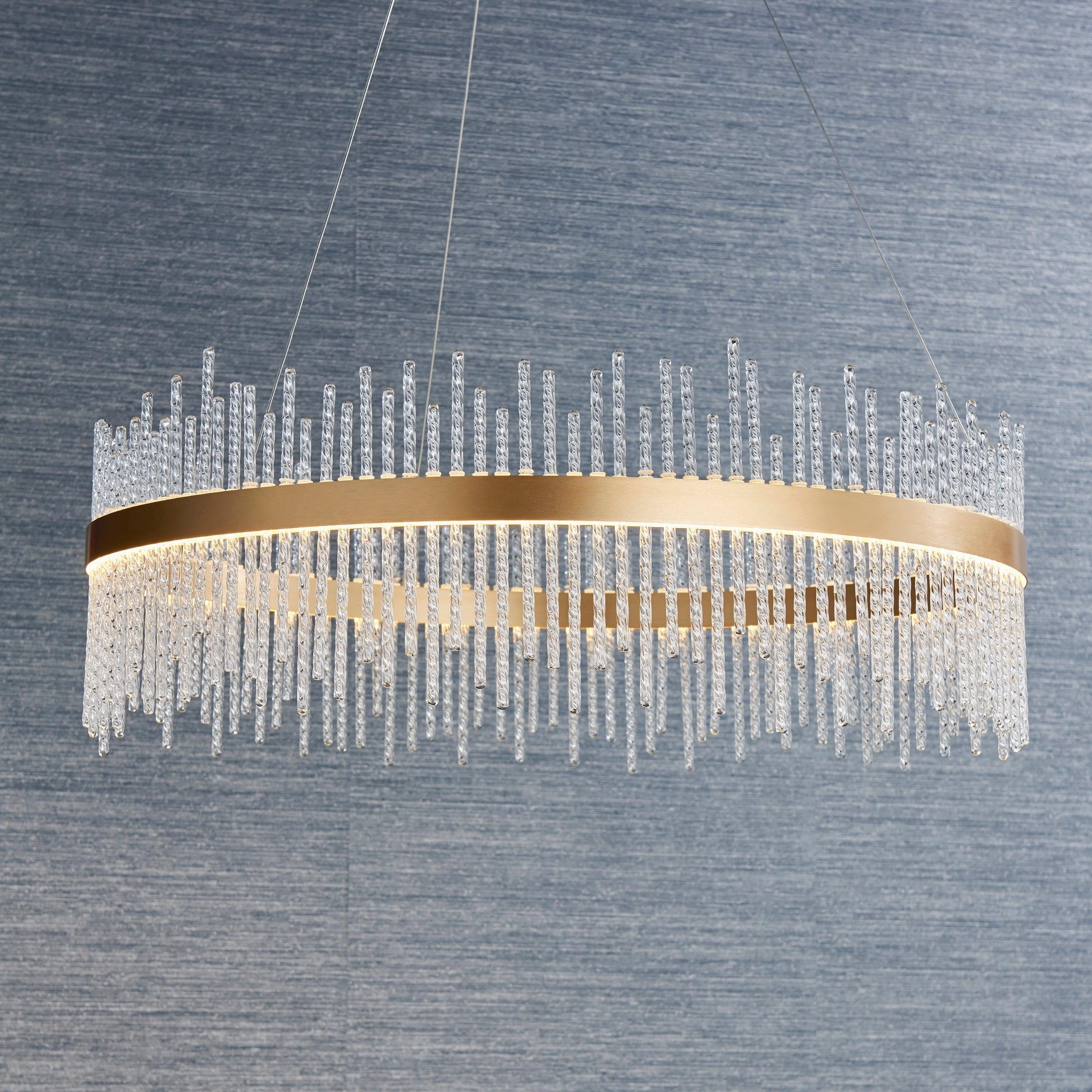 Crescendo LED Brushed Gold & Glass Rod Ceiling Pendant