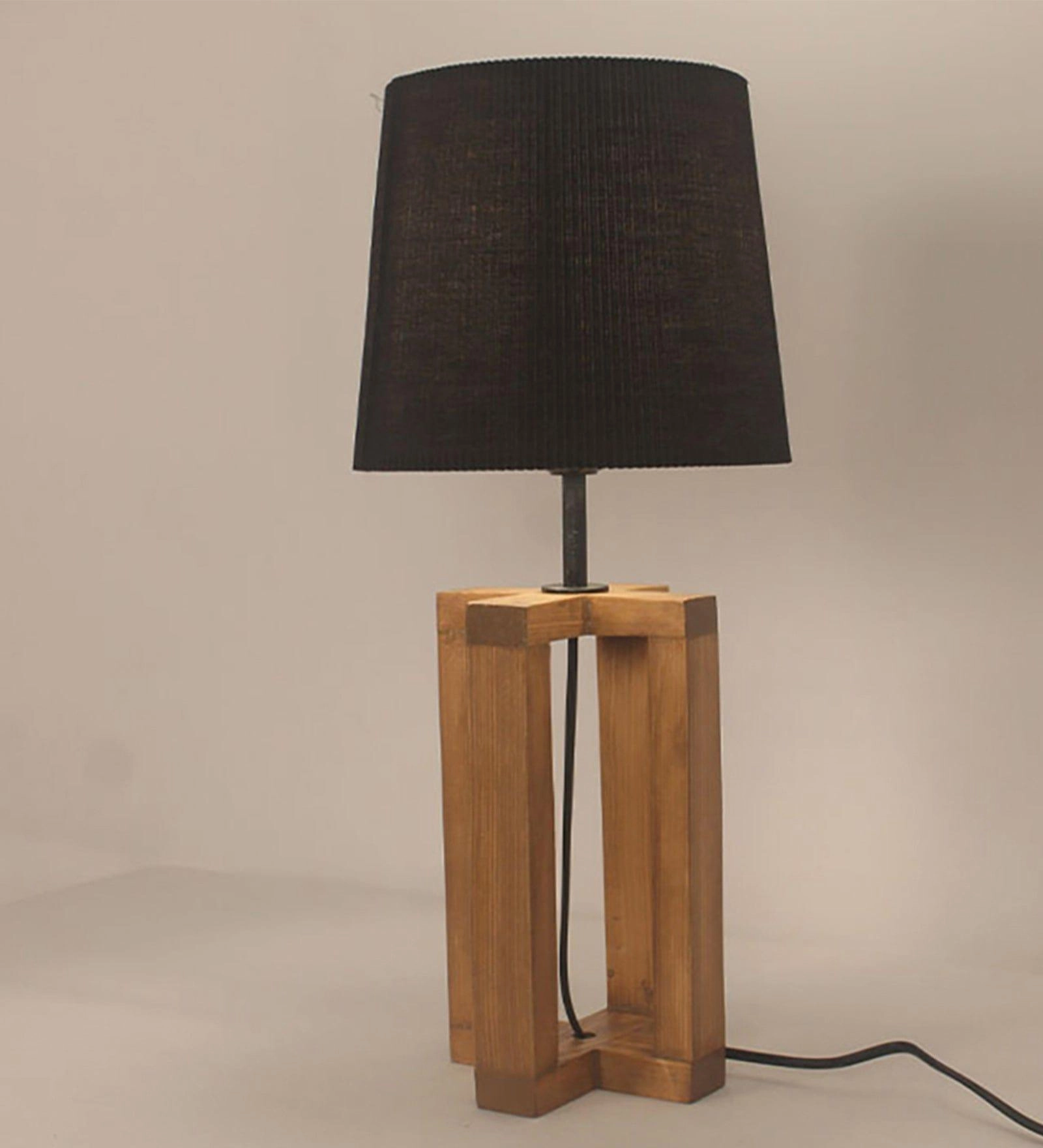 Criss Cross Brown Wooden Table Lamp with Yellow Printed Fabric Lampshade (BULB NOT INCLUDED) Louis Poulsen chandelier