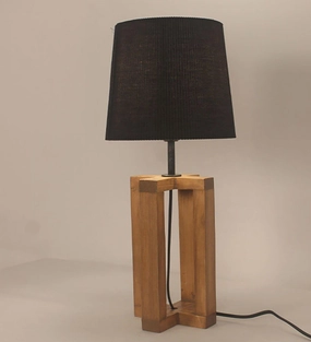 Criss Cross Brown Wooden Table Lamp with Yellow Printed Fabric Lampshade (BULB NOT INCLUDED) Louis Poulsen chandelier