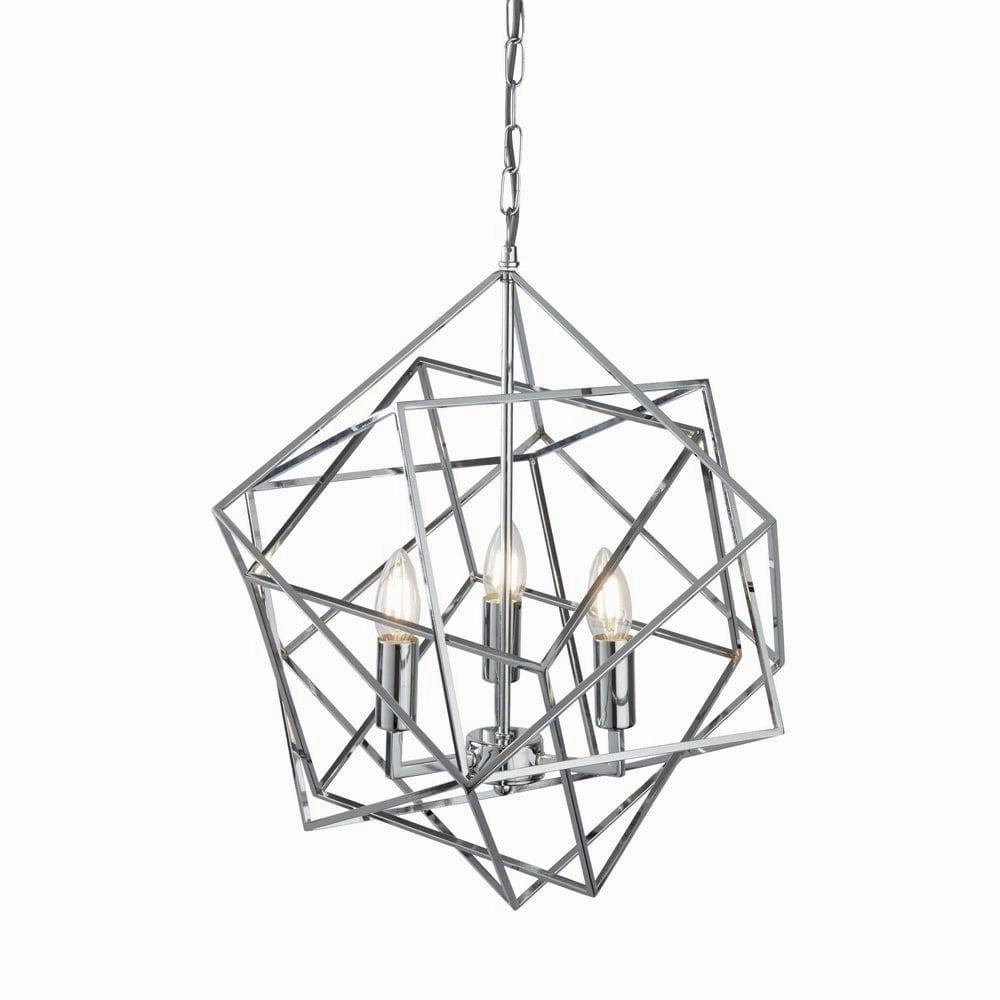 Cube 3 Light Chrome Geometric Cube Ceiling Pendant minimalist ceiling light