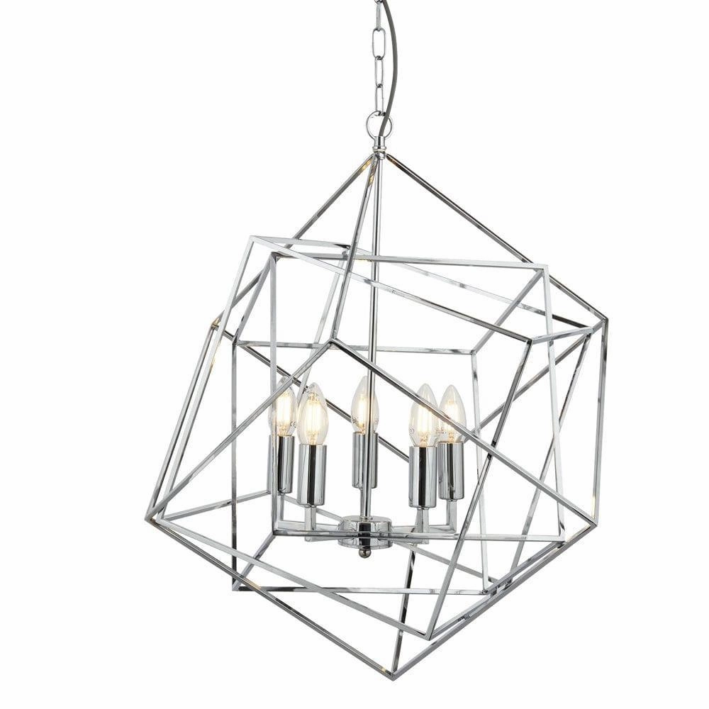 Cube 5 Light Chrome Geometric Cube Ceiling Pendant minimalist ceiling light