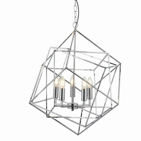 Cube 5 Light Chrome Geometric Cube Ceiling Pendant minimalist ceiling light