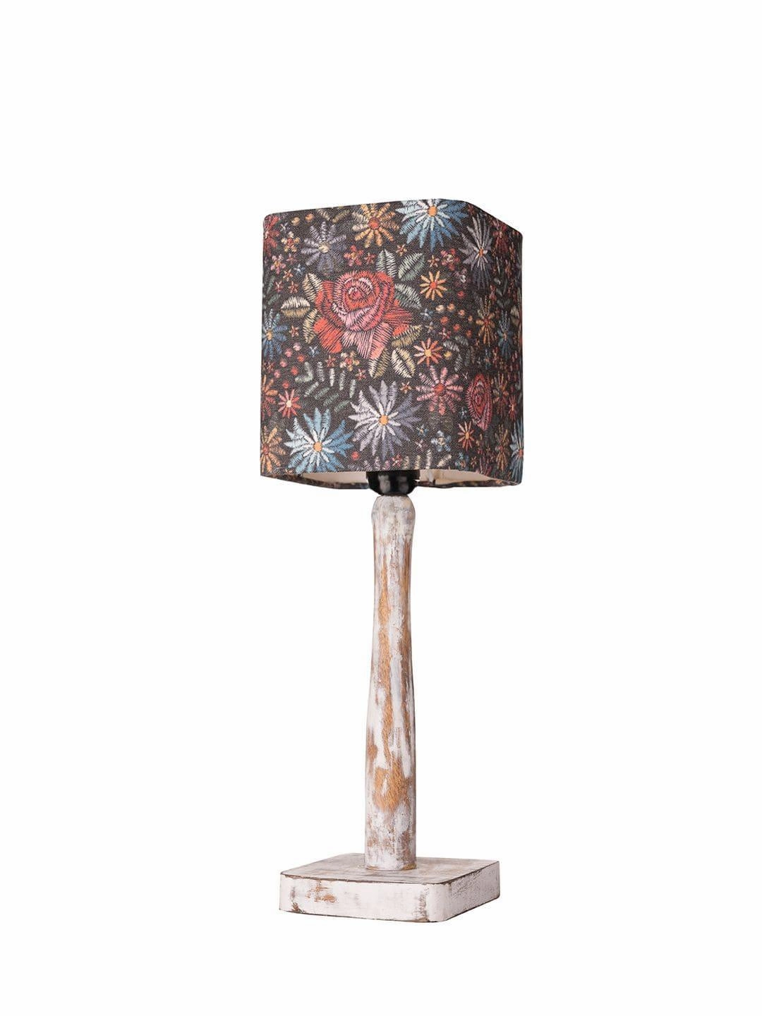 Curve Distress white Lamp with Black flowers shade
