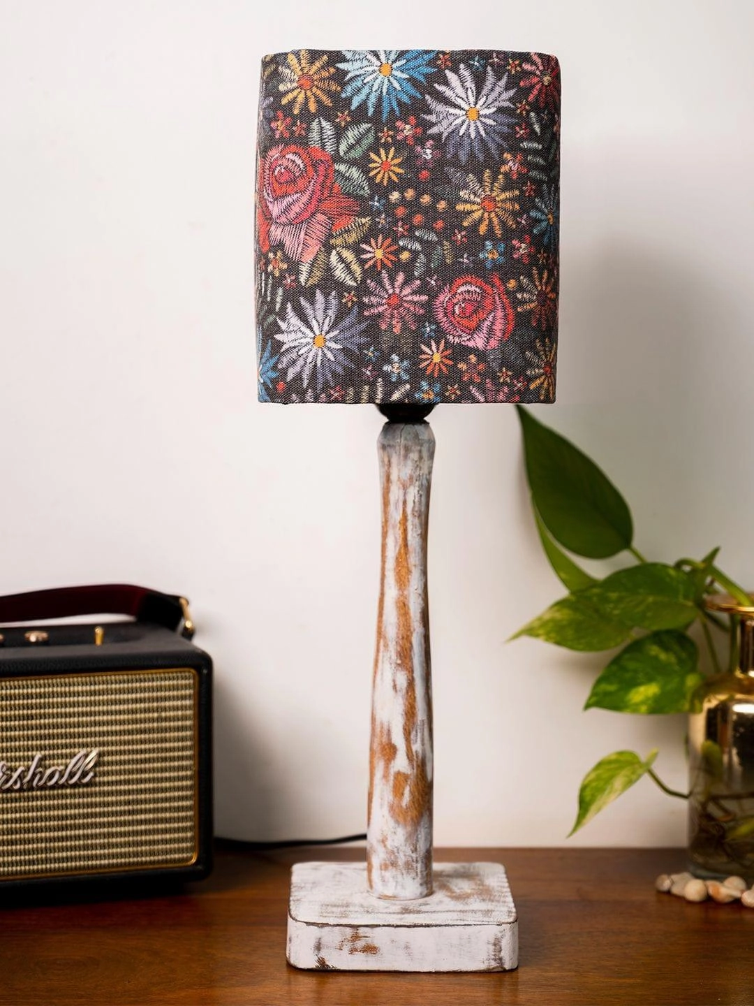 Curve Distress white Lamp with Black flowers shade