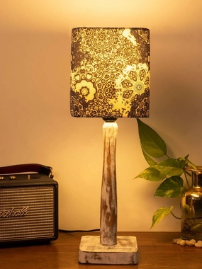 Curve Distress white Lamp with Blue batik print shade Louis Poulsen chandelier