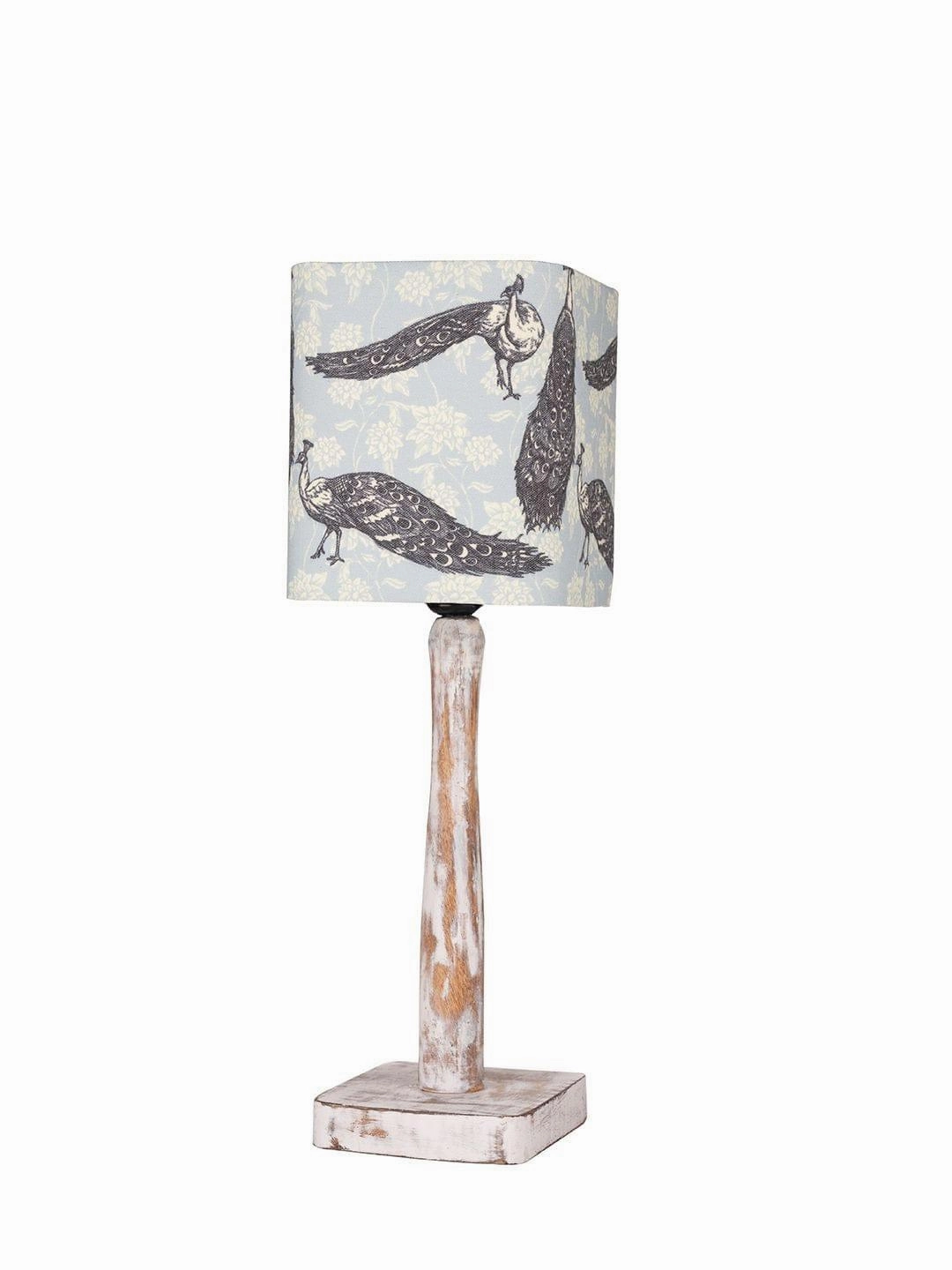 Curve Distress white Lamp with Wandering peacock shade
